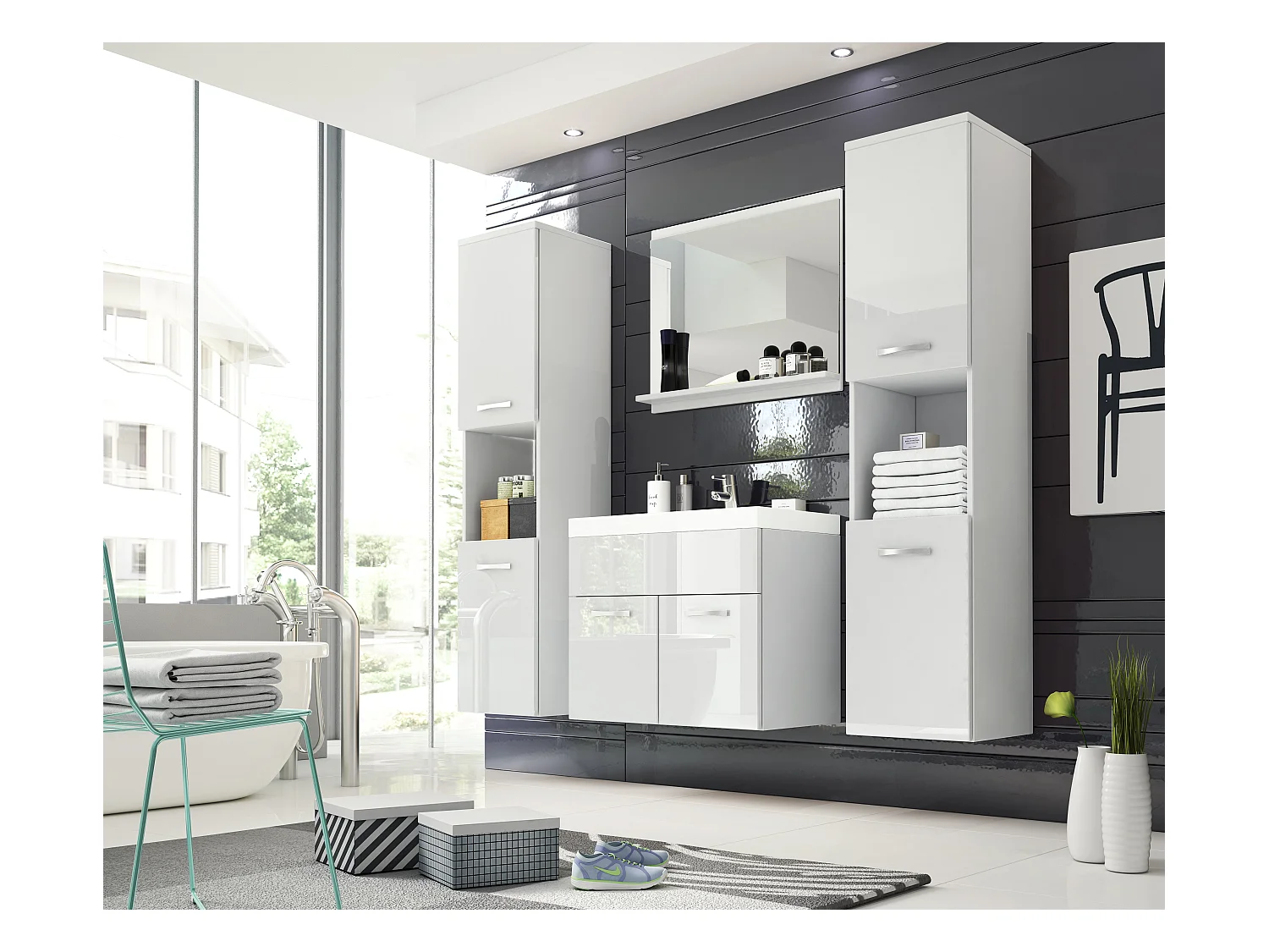 MINIO go for it, Meuble de salle de bain MONTANA XL en couleur blanc/blanc brillant