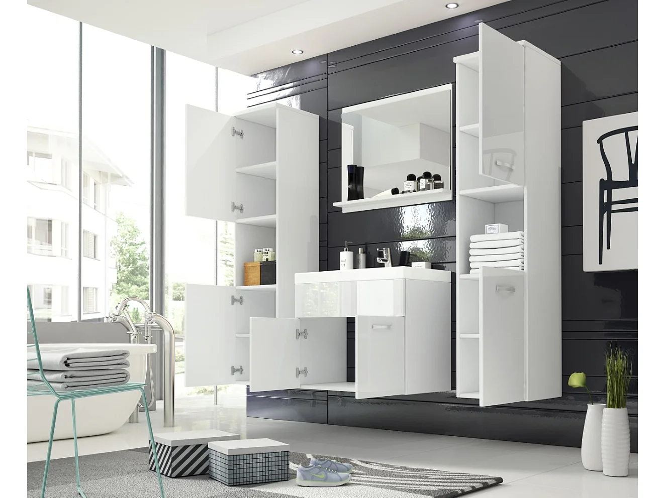 MINIO go for it, Meuble de salle de bain MONTANA XL en couleur blanc/blanc brillant