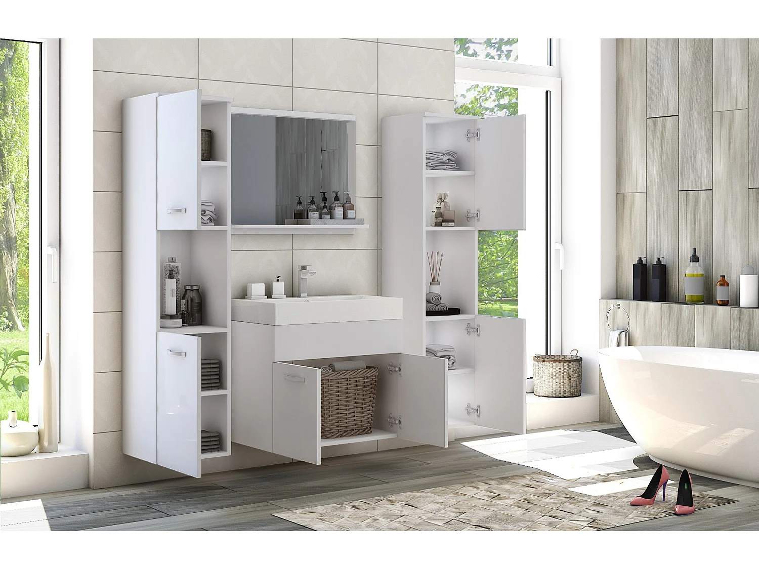 MINIO go for it, Meuble de salle de bain MONTANA XL en couleur blanc/blanc brillant