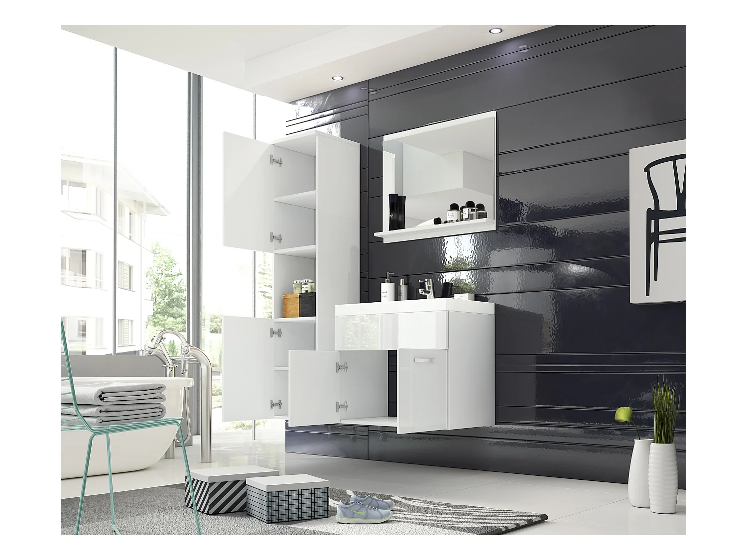 MINIO go for it, Meble łazienkowe MONTANA w kolorze biały/biały połysk