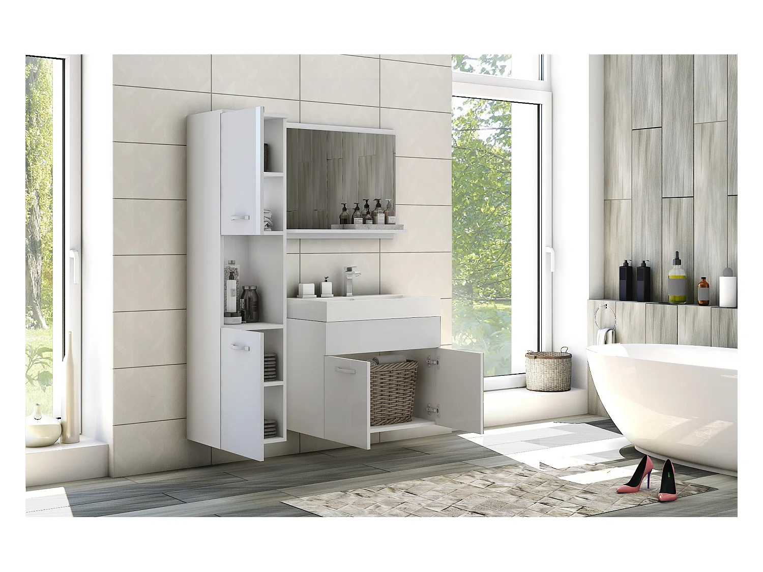 MINIO go for it, Meble łazienkowe MONTANA w kolorze biały/biały połysk