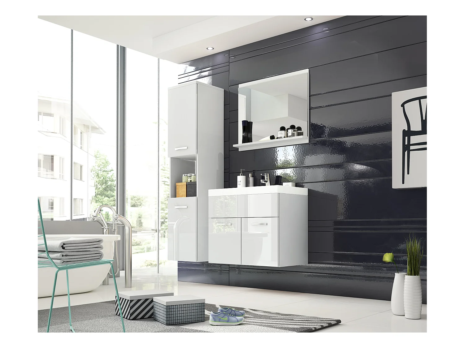 MINIO go for it, Meuble de salle de bain MONTANA en couleur blanc/blanc brillant