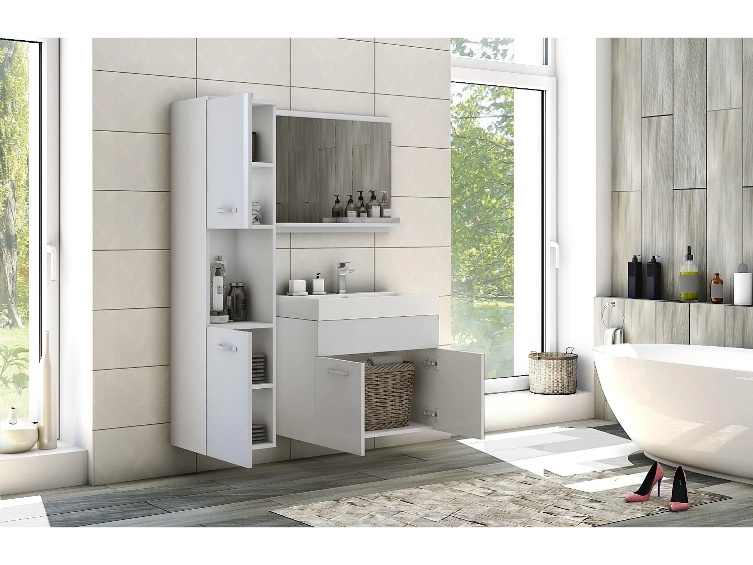 MINIO go for it, Meble łazienkowe MONTANA w kolorze biały/biały połysk