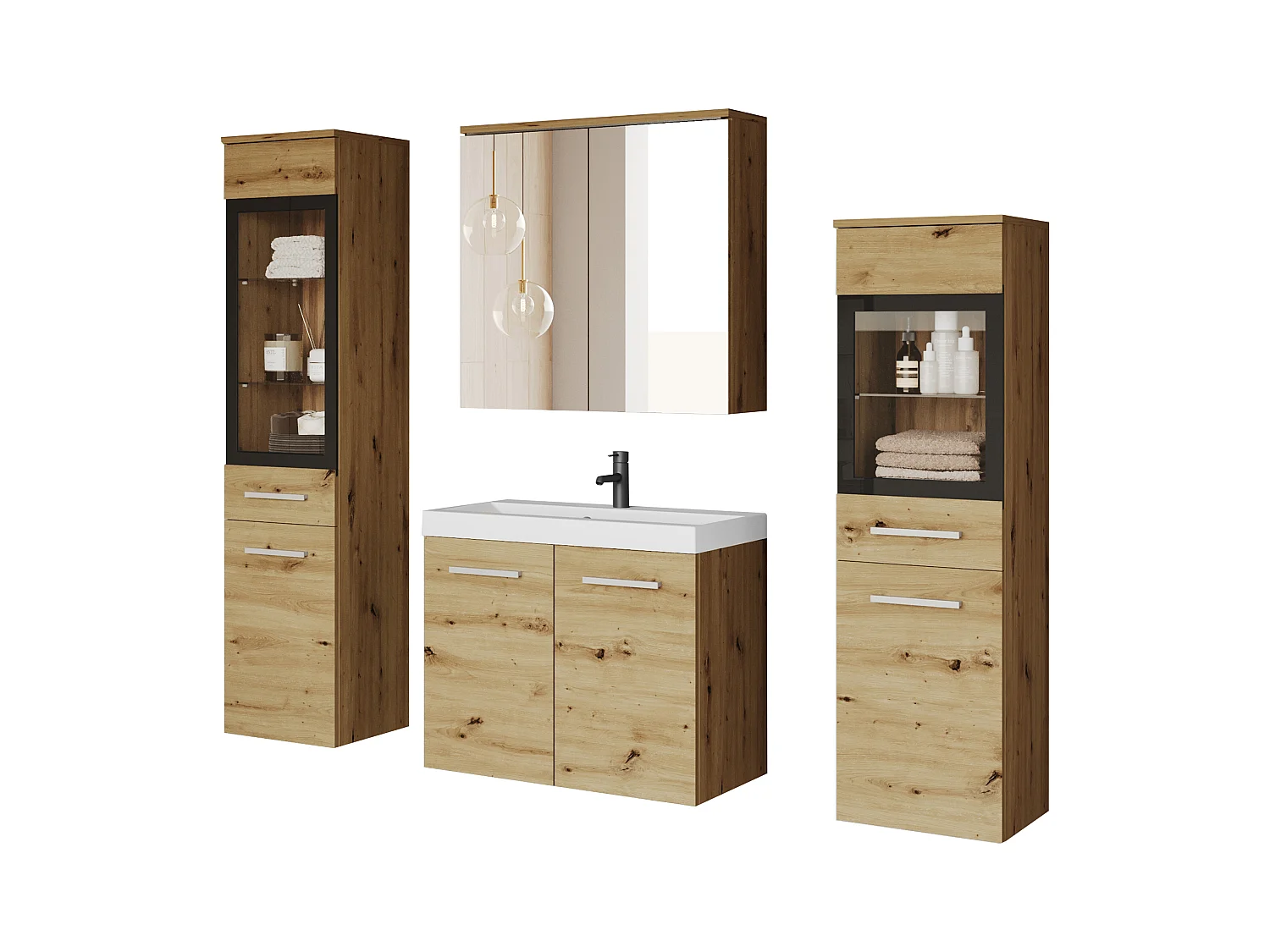 MINIO go for it, Meuble de salle de bain MARIT II dans la couleur chêne artisan, avec éclairage LED