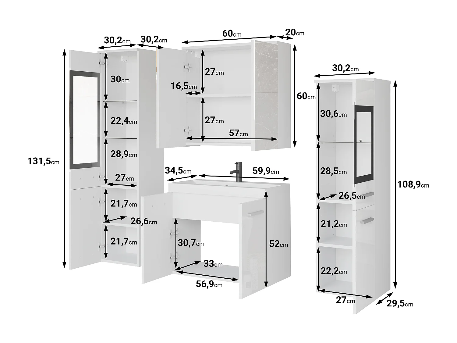 MINIO go for it, Meuble de salle de bain MARIT II dans la couleur chêne artisan, avec éclairage LED