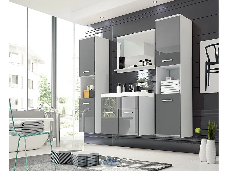 MINIO go for it, Meble łazienkowe MONTANA XL w kolorze biały/szary połysk