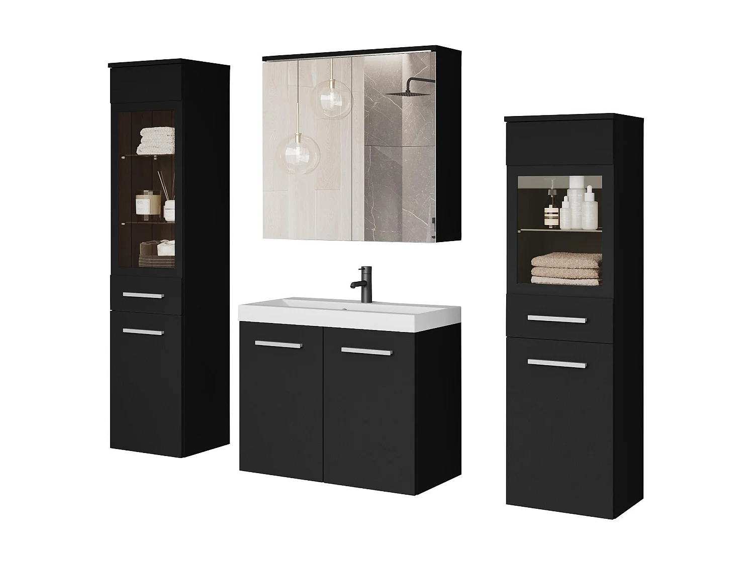 MINIO go for it, Meble łazienkowe MARIT II w kolorze czarny grafit, z oświetleniem LED