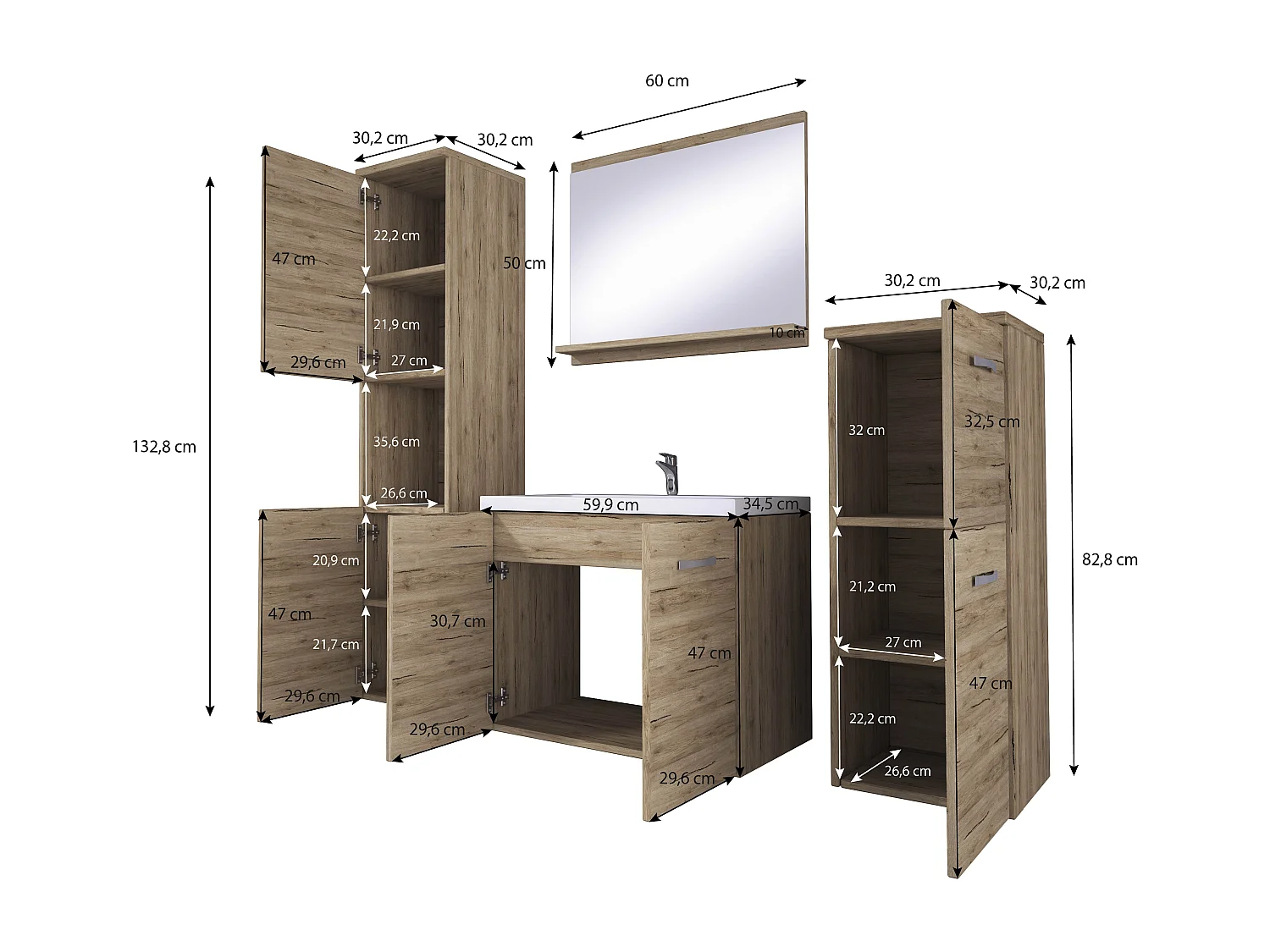 MINIO go for it, Meuble de salle de bain MALAGA en pin bodega