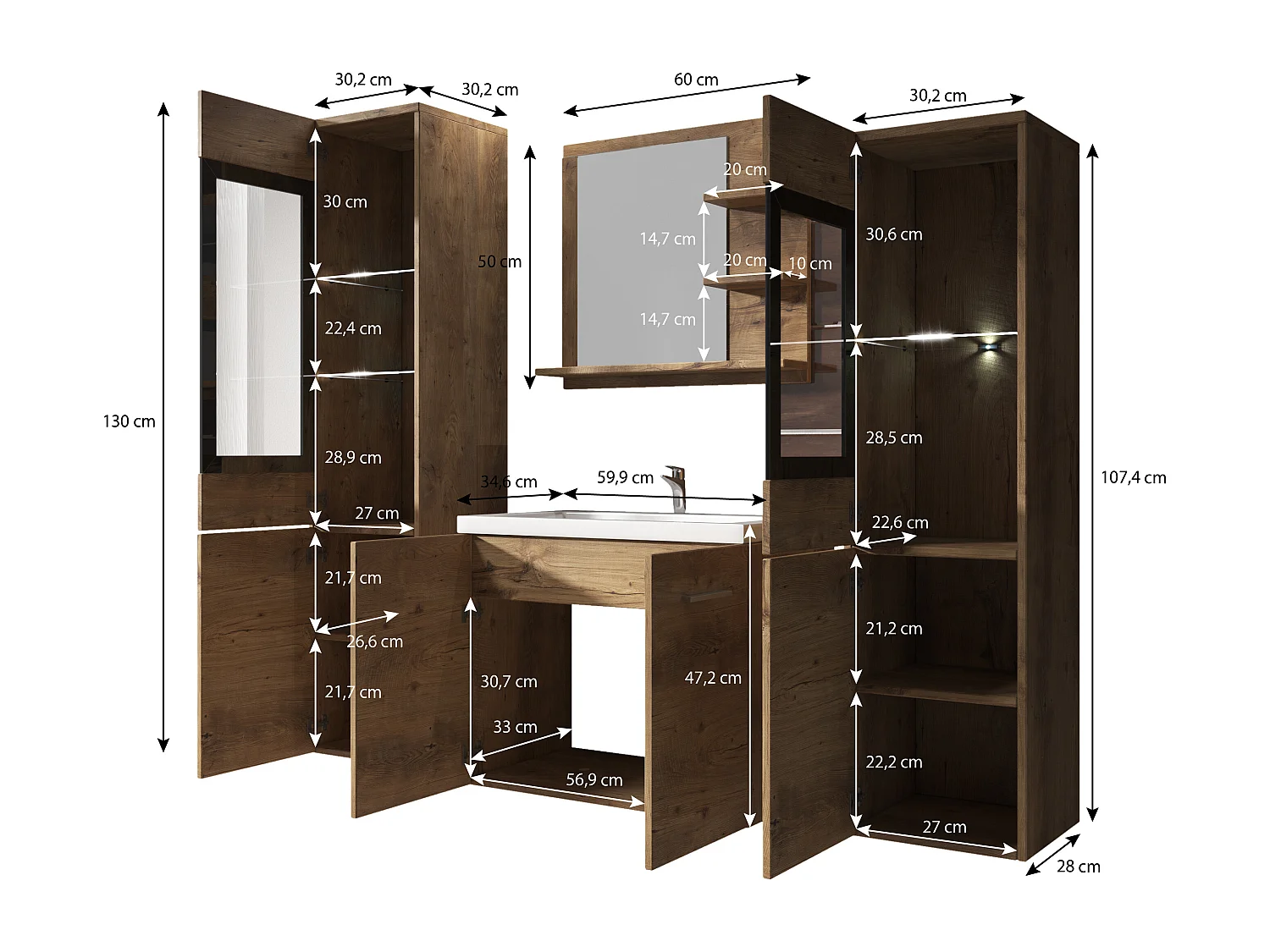 MINIO go for it, Meuble de salle de bain MARIT I en chêne couleur san remo