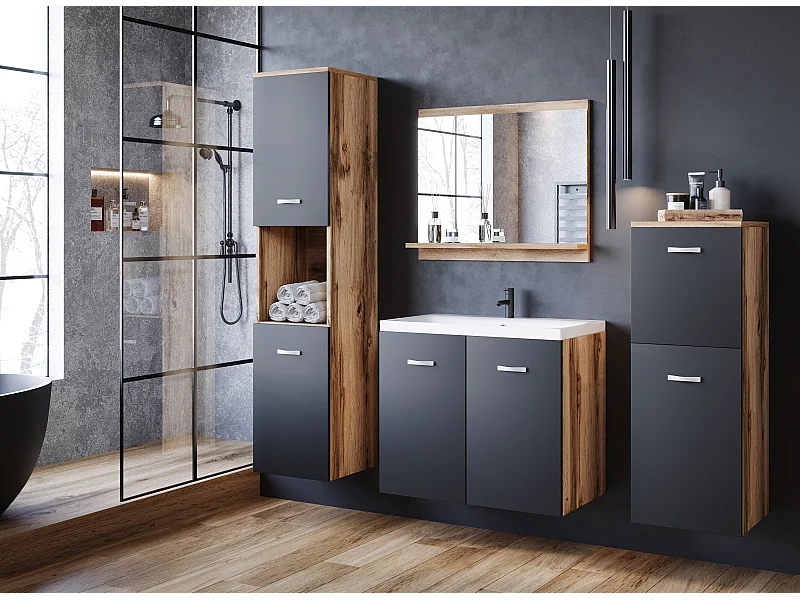 MINIO go for it, Meuble de salle de bain MALAGA en chêne wotan/graphite noir