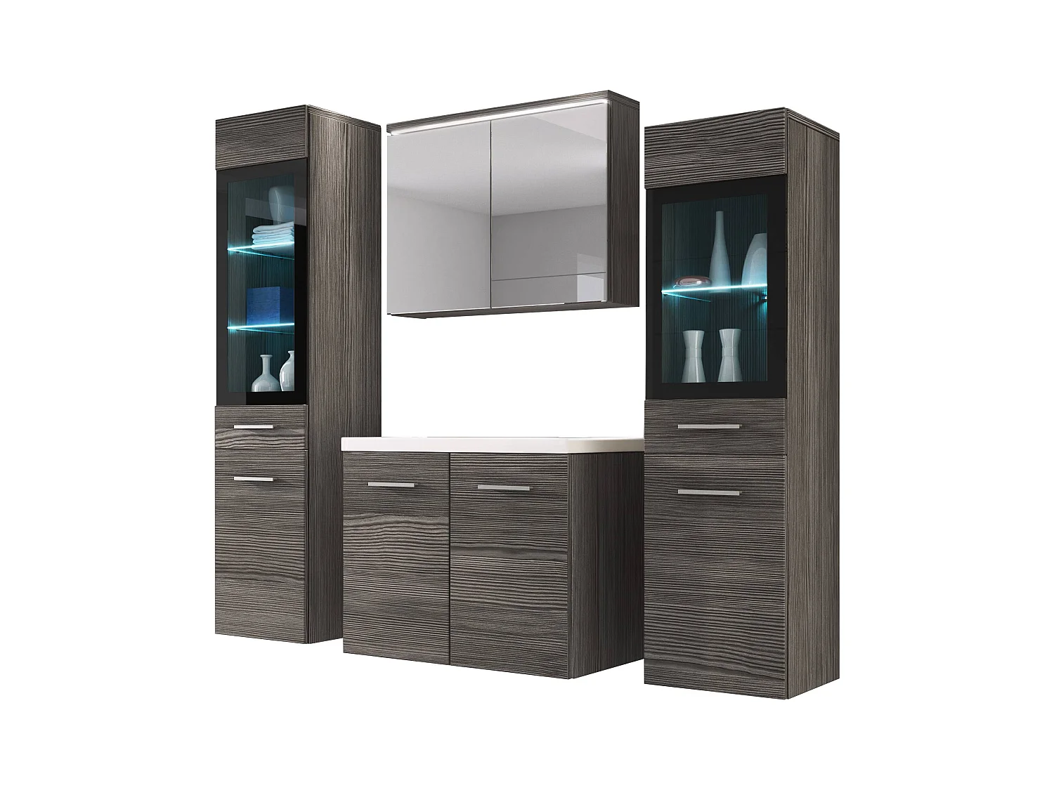 MINIO go for it, Meble łazienkowe MARIT II w kolorze sosna bodega, z oświetleniem LED