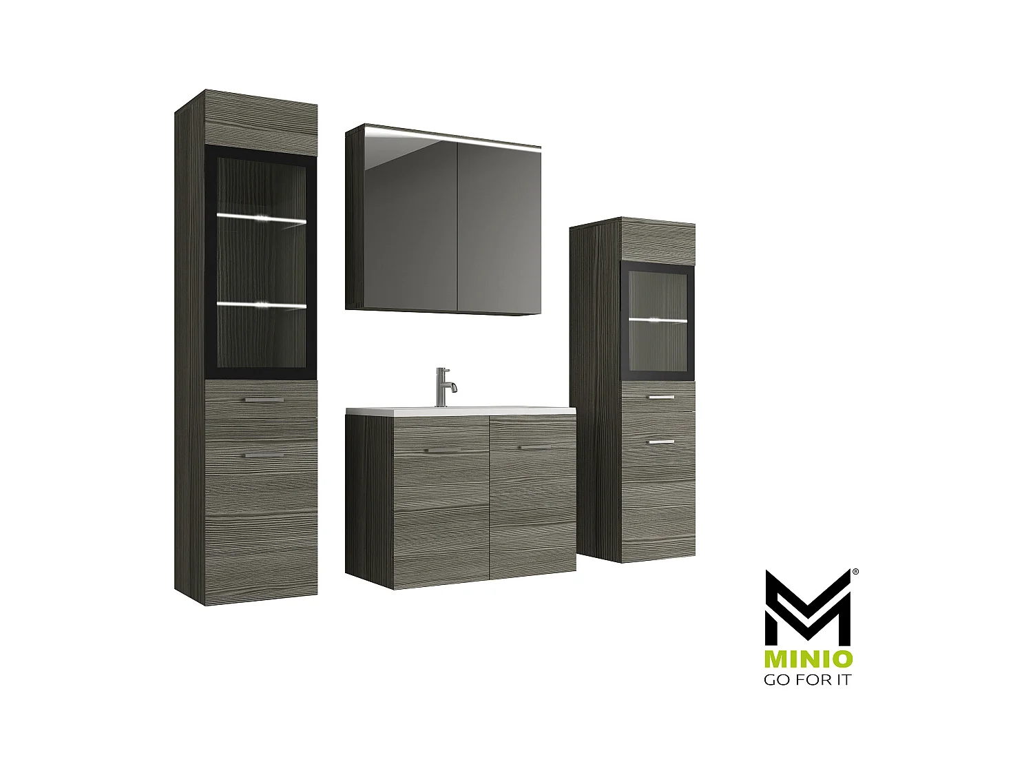 MINIO go for it, Meble łazienkowe MARIT II w kolorze sosna bodega, z oświetleniem LED