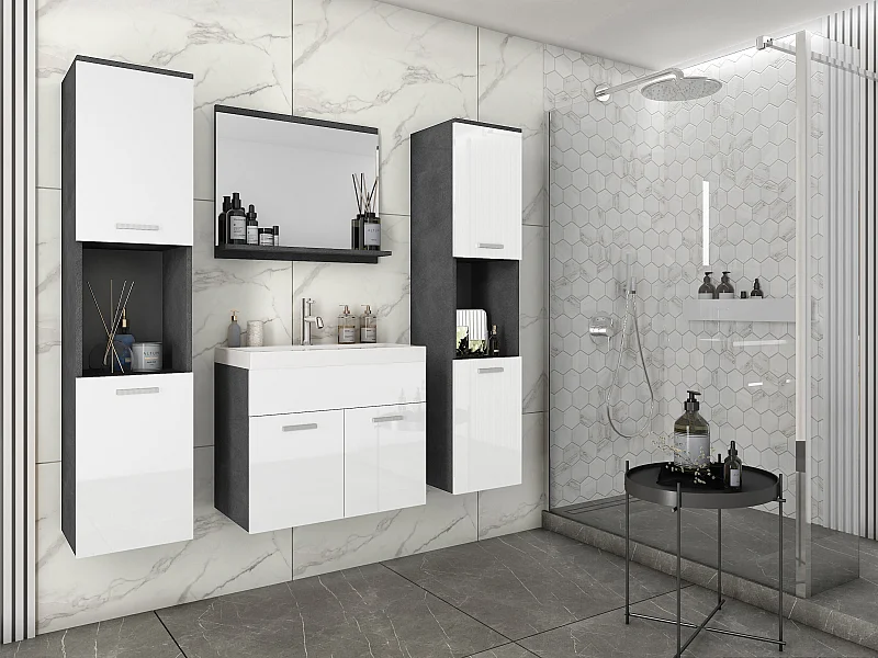 MINIO go for it, Meuble de salle de bain MONTANA XL en couleur matelas/blanc brillant