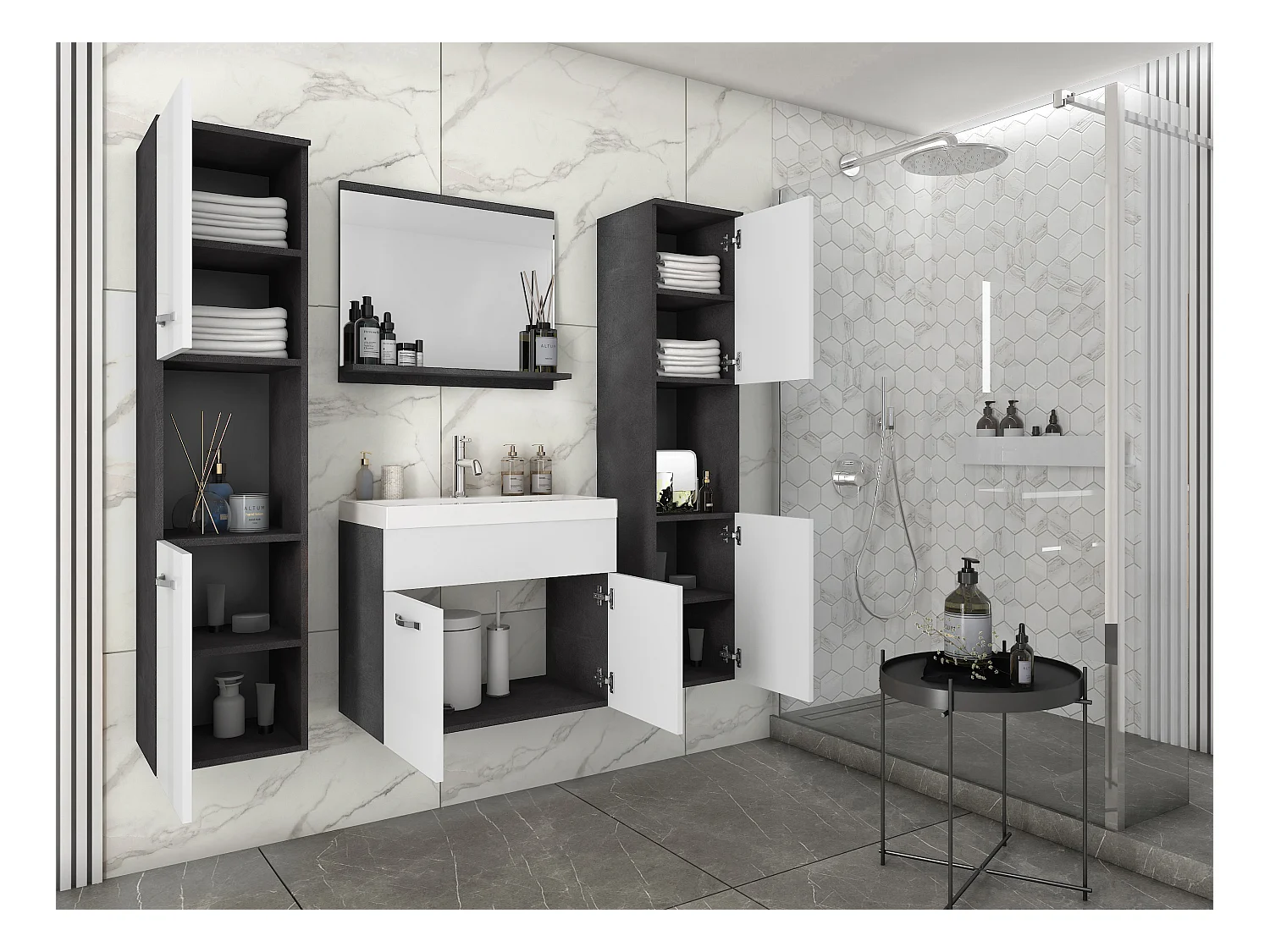 MINIO go for it, Meble łazienkowe MONTANA XL w kolorze matera/biały połysk