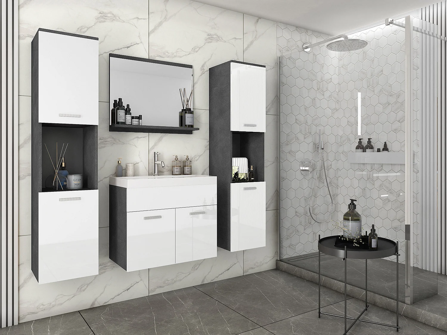 MINIO go for it, Meuble de salle de bain MONTANA XL en couleur matelas/blanc brillant