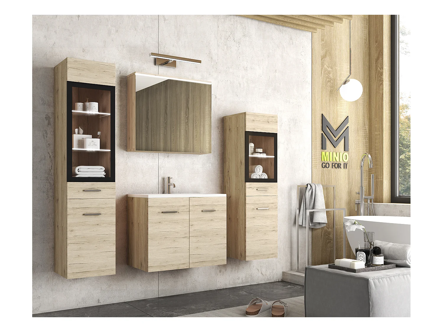 MINIO go for it, Meble łazienkowe MARIT II w kolorze dąb san remo