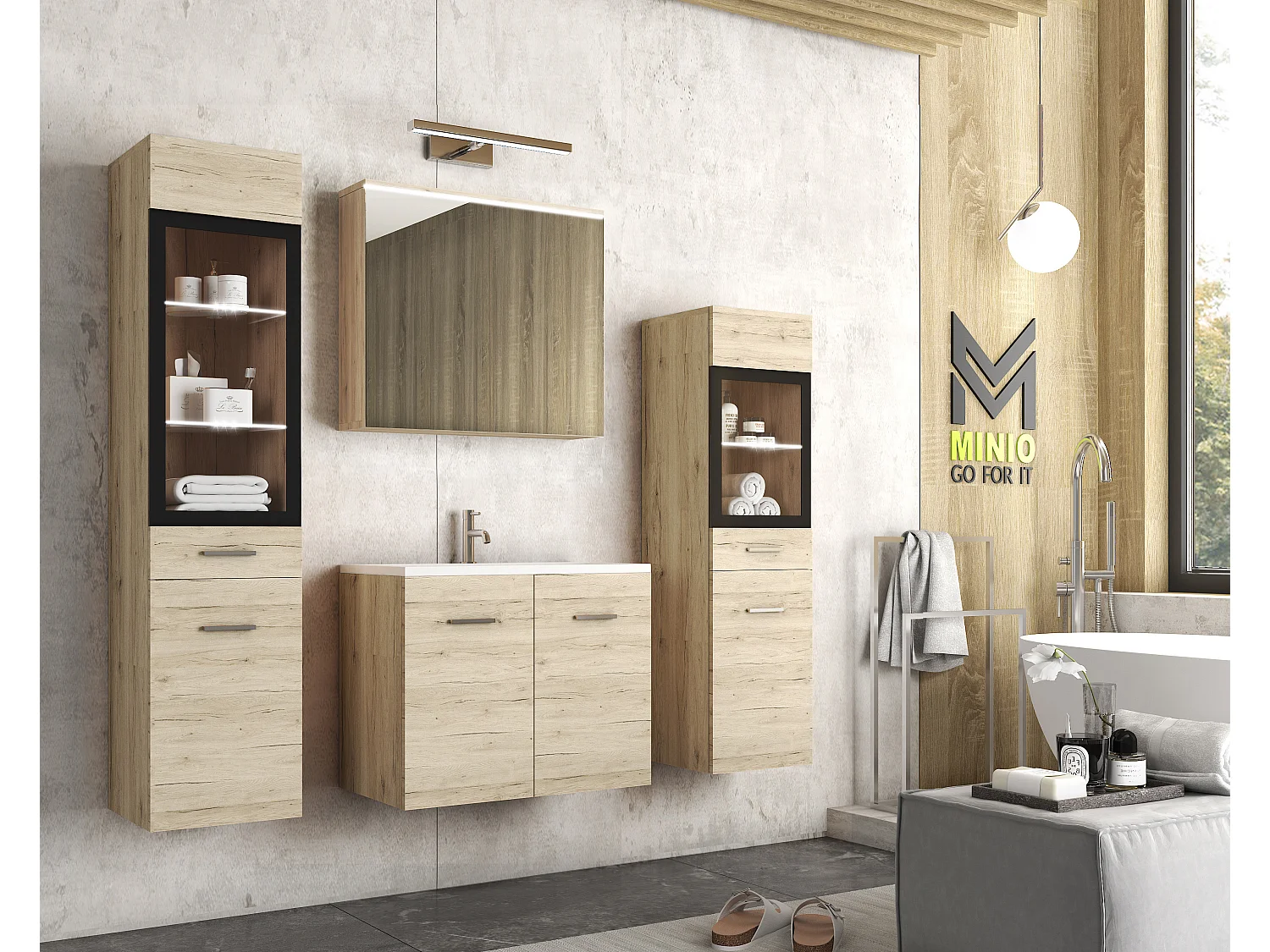 MINIO go for it, Meble łazienkowe MARIT II w kolorze dąb san remo