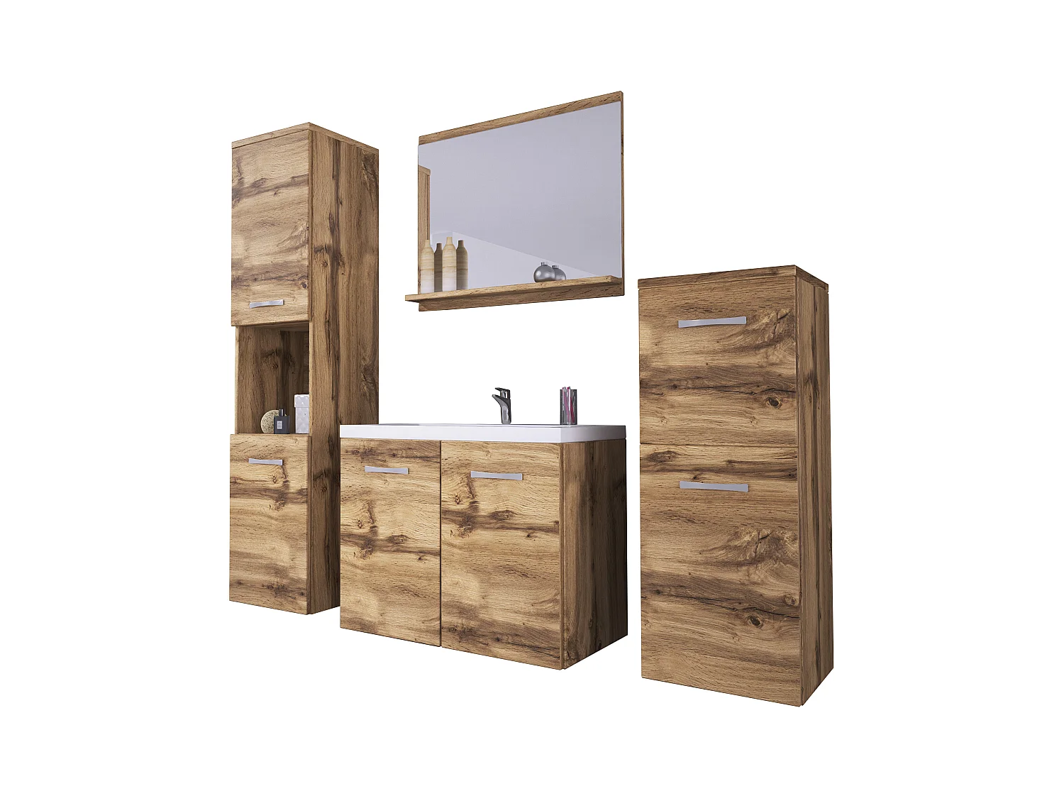 MINIO go for it, Meble łazienkowe MALAGA w kolorze dąb wotan