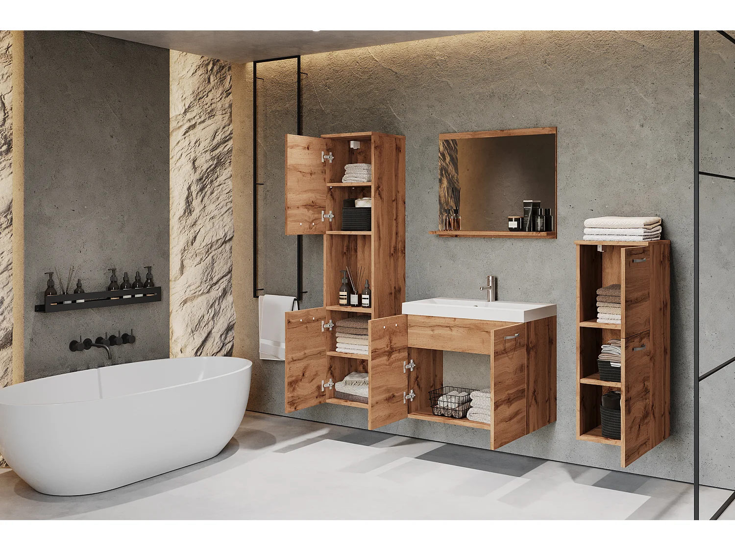 MINIO go for it, Badmöbel MALAGA in Eiche wotan
