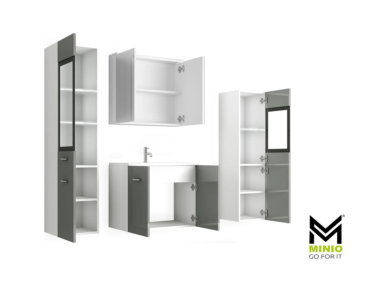 MINIO go for it, Meuble de salle de bain MARIT II en blanc/gris brillant