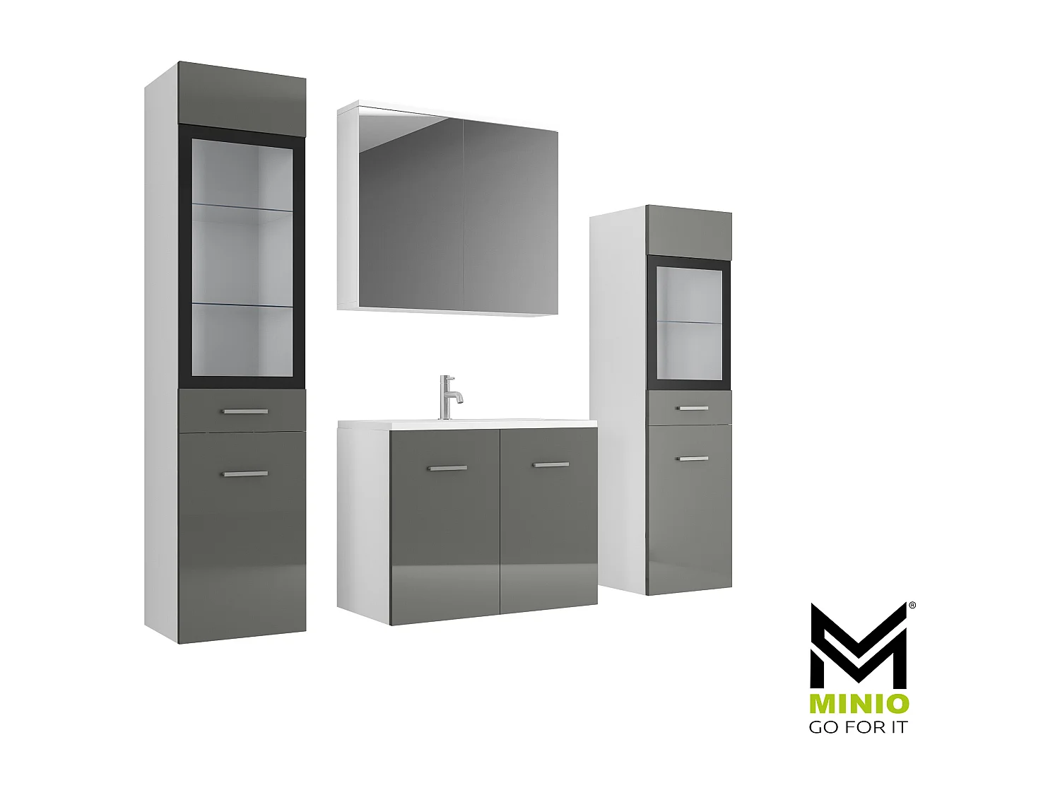 MINIO go for it, Meuble de salle de bain MARIT II en blanc/gris brillant