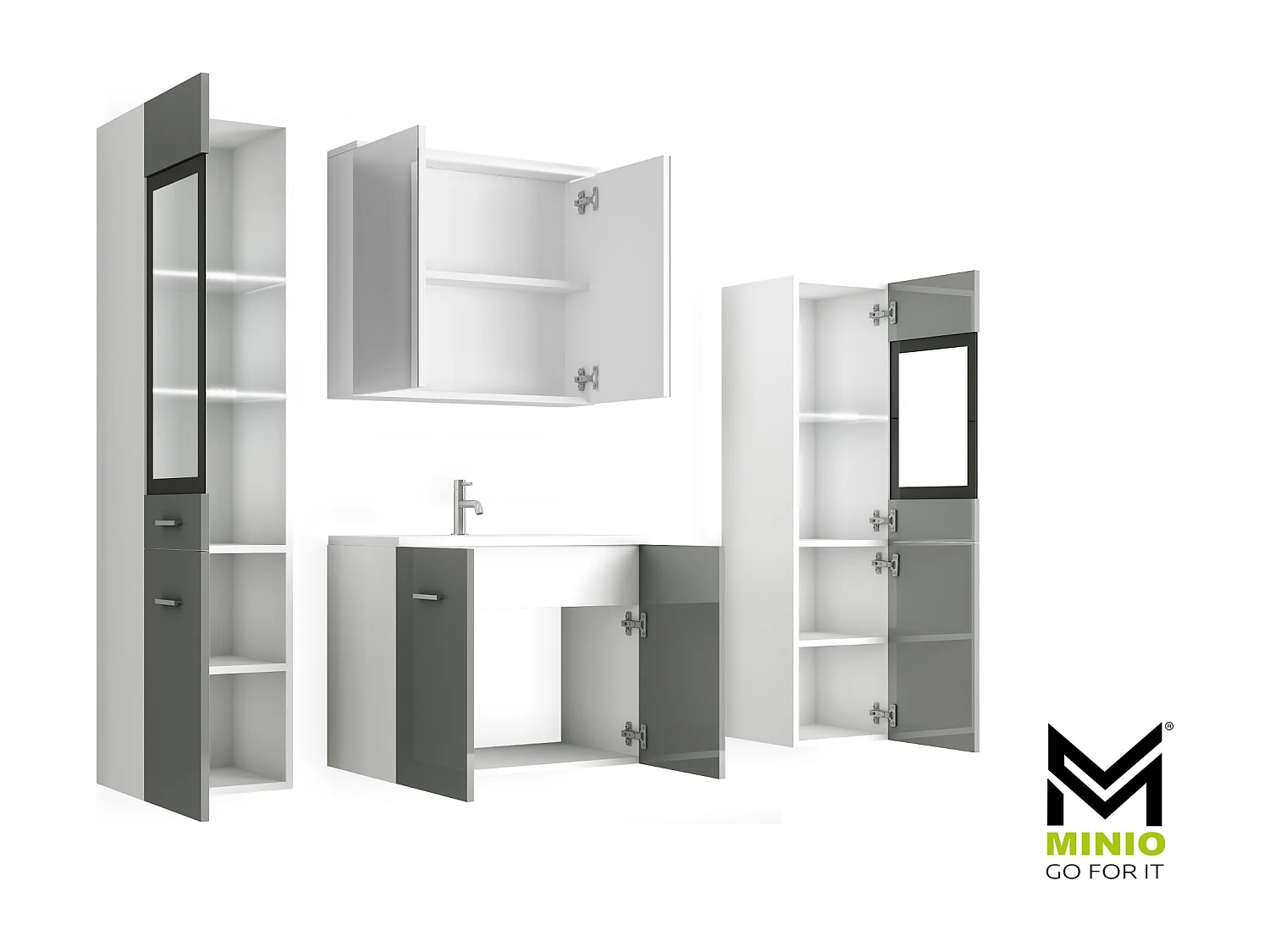 MINIO go for it, Meuble de salle de bain MARIT II en blanc/gris brillant