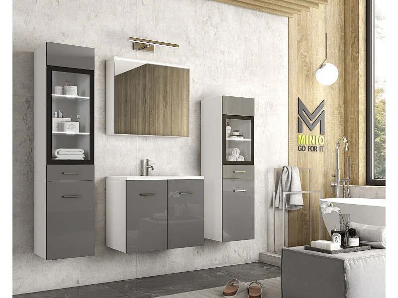 MINIO go for it, Meuble de salle de bain MARIT II en blanc/gris brillant