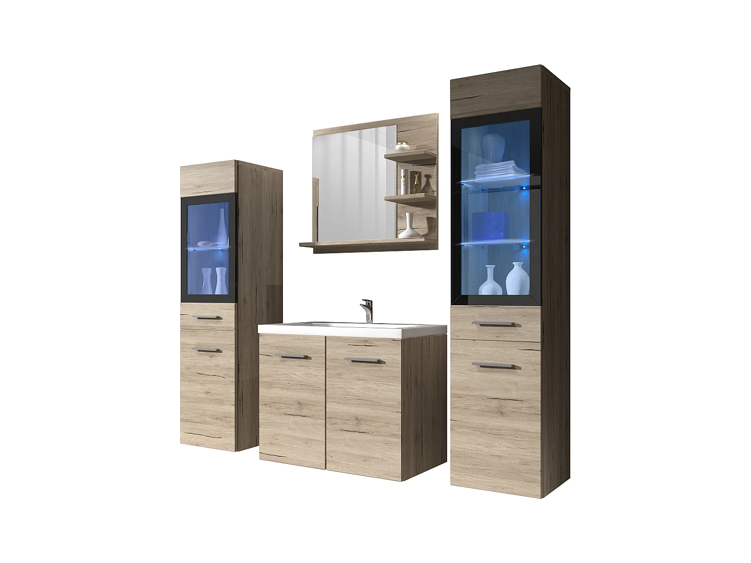 MINIO go for it, Meble łazienkowe MARIT I w kolorze dąb san remo, z oświetleniem LED