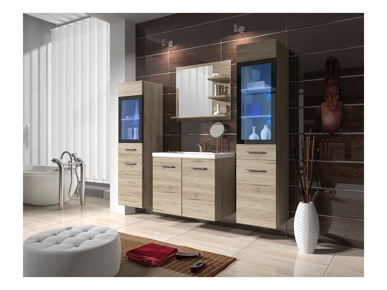MINIO go for it, Meuble de salle de bain MARIT I en couleur chêne san remo, avec éclairage LED