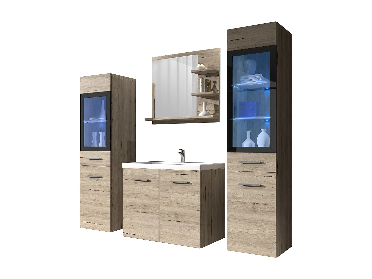 MINIO go for it, Badmöbel MARIT I in Farbe Eiche san remo, mit LED-Beleuchtung