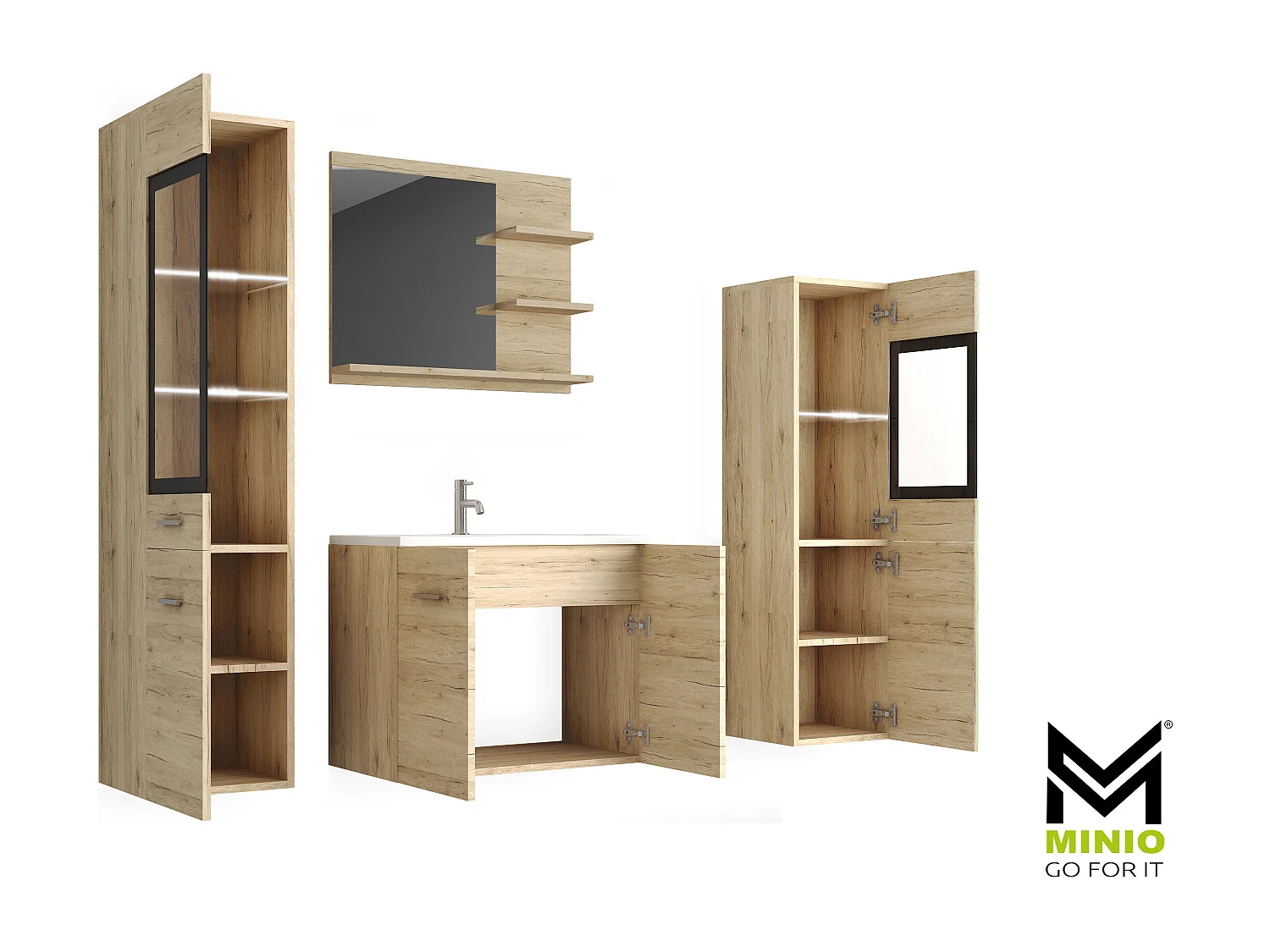 MINIO go for it, Badmöbel MARIT I in Farbe Eiche san remo, mit LED-Beleuchtung