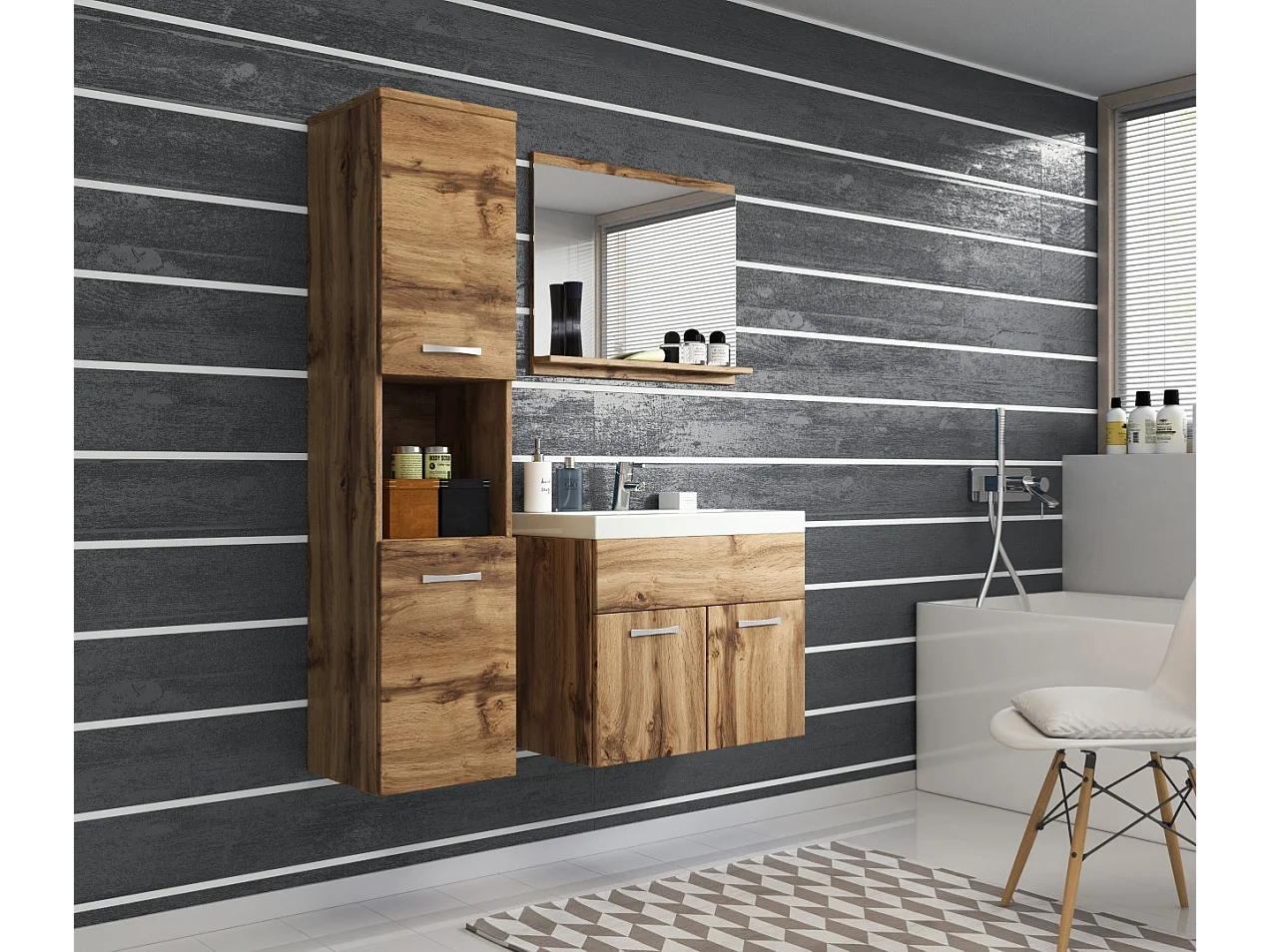 MINIO go for it, Meble łazienkowe MONTANA w kolorze dąb wotan
