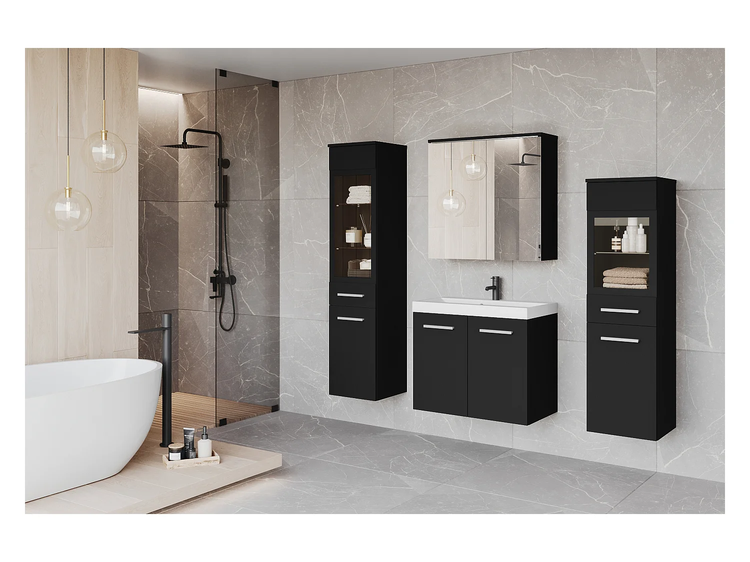 MINIO go for it, Meble łazienkowe MARIT II w kolorze czarny grafit