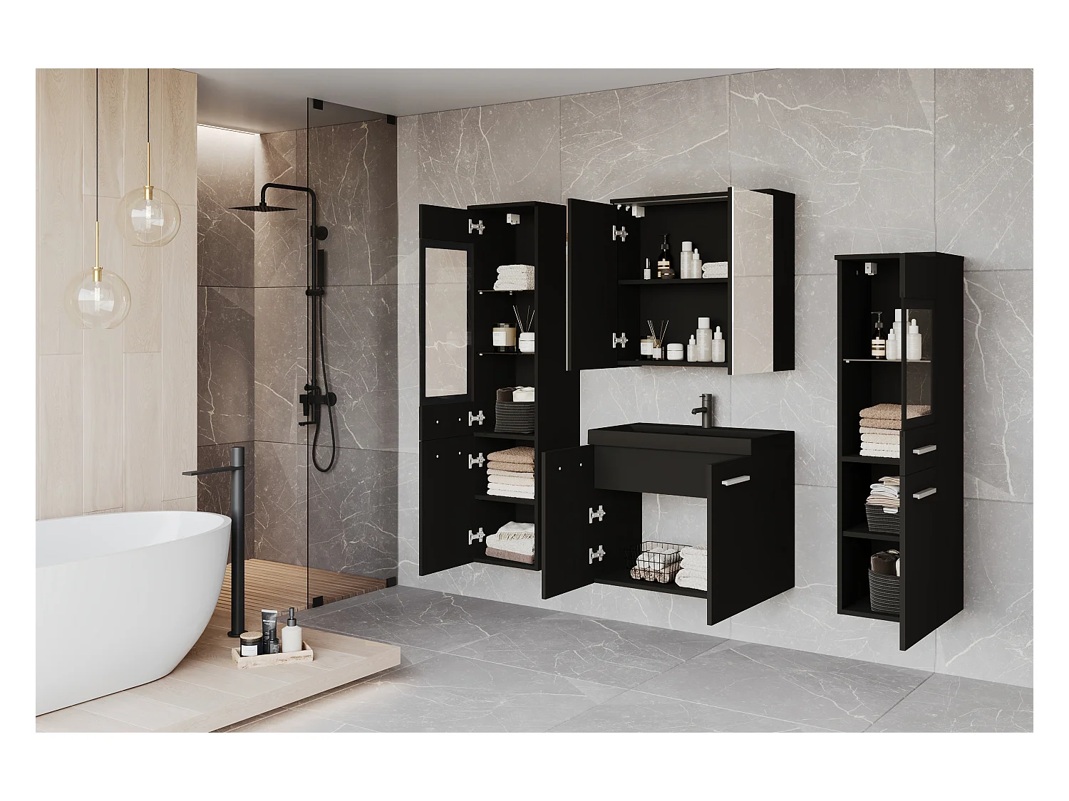 MINIO go for it, Meble łazienkowe MARIT II w kolorze czarny grafit