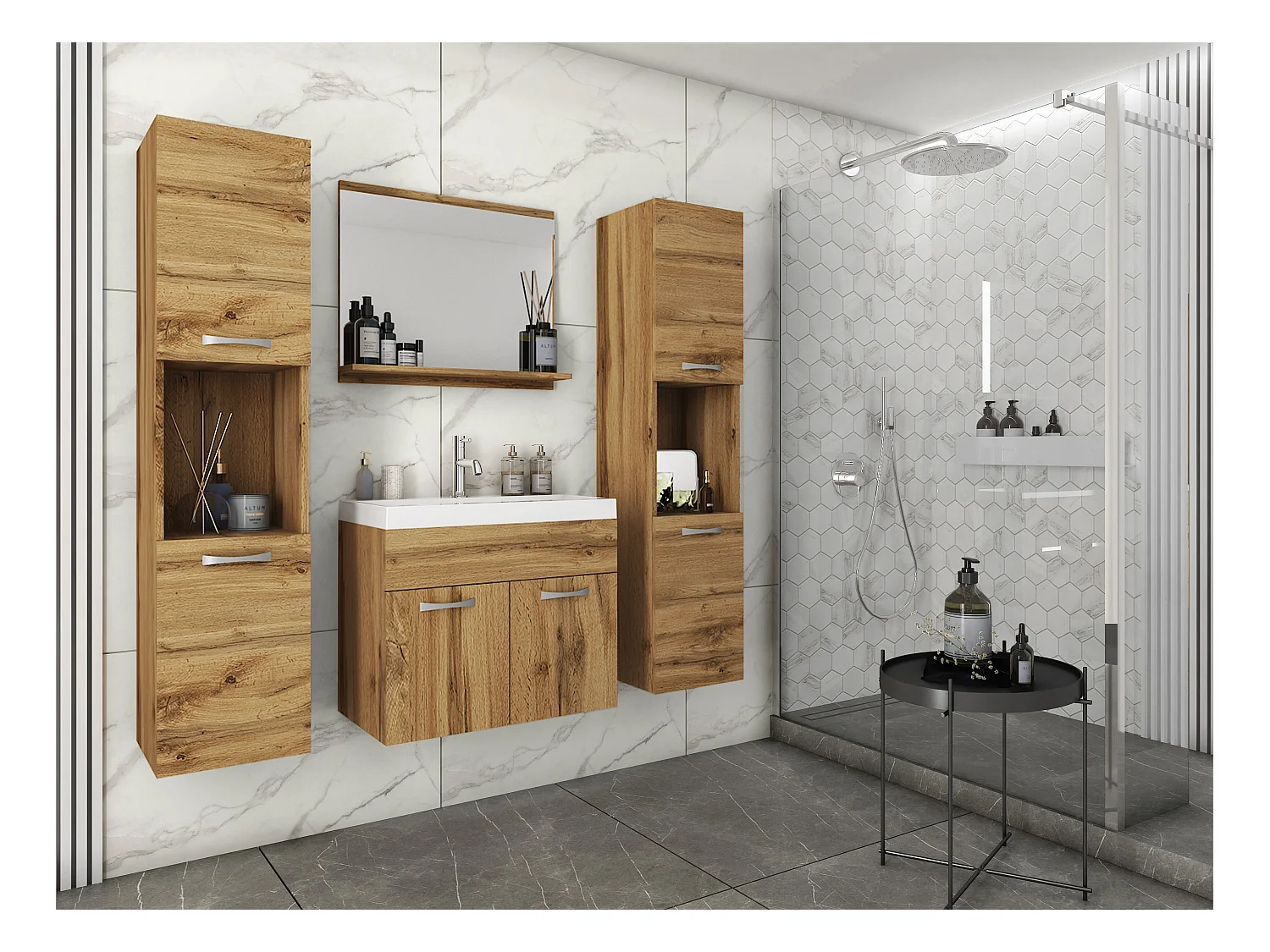 MINIO go for it, Meble łazienkowe MONTANA XL w kolorze dąb wotan