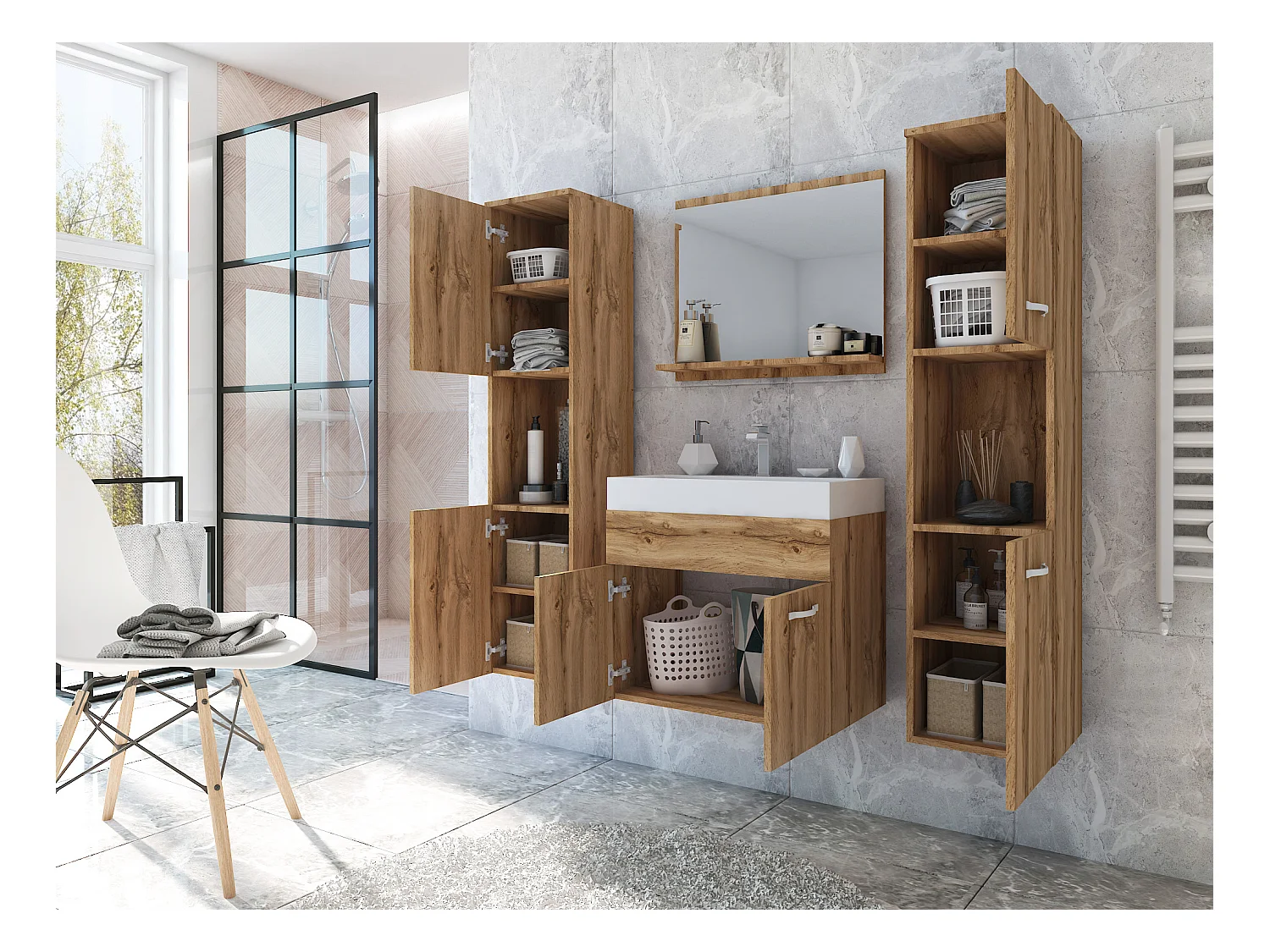 MINIO go for it, Meble łazienkowe MONTANA XL w kolorze dąb wotan