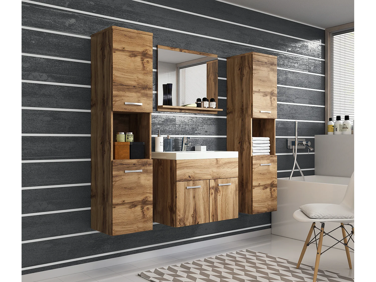 MINIO go for it, Meuble de salle de bain MONTANA XL en couleur chêne wotan