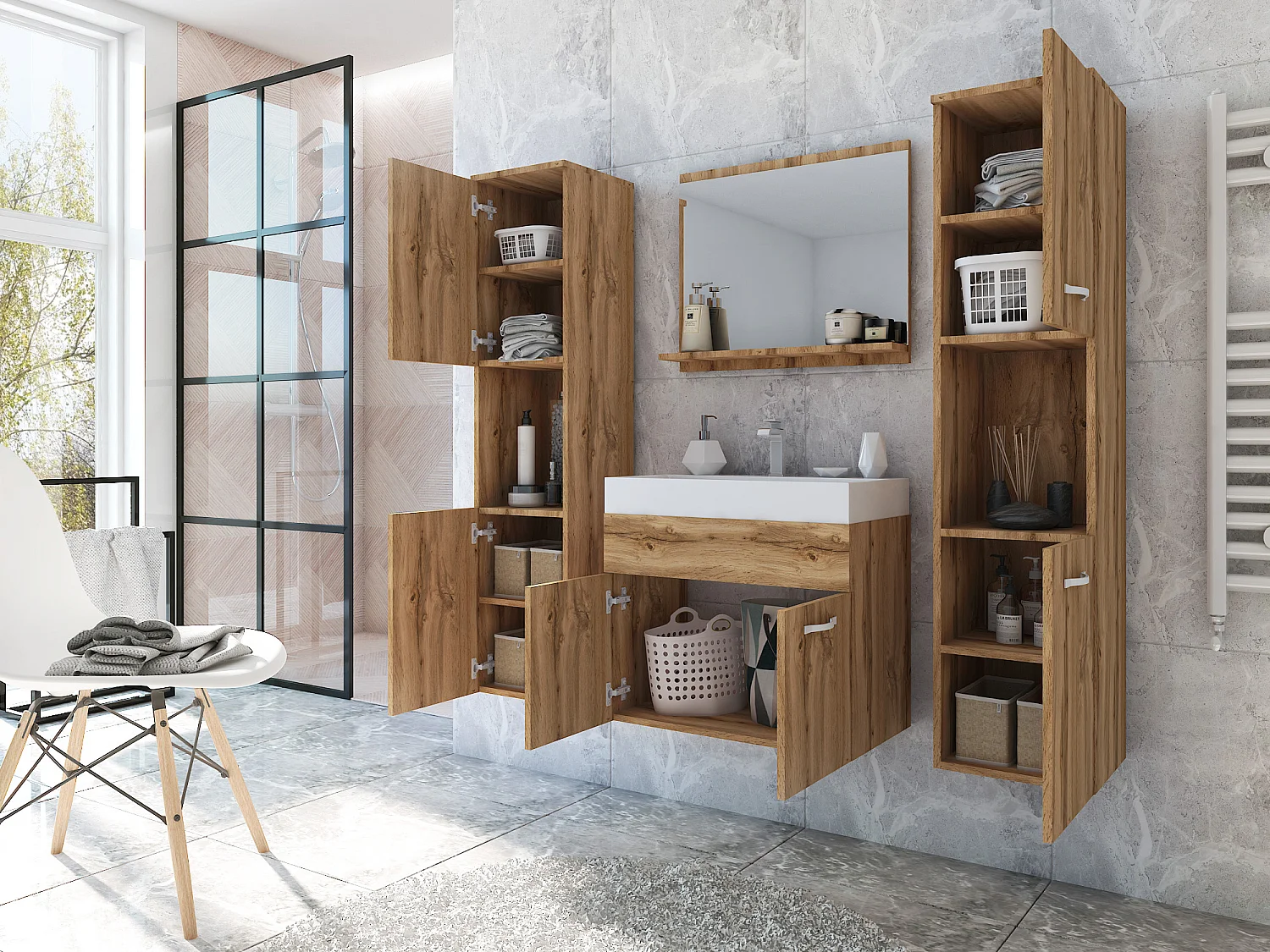 MINIO go for it, Meuble de salle de bain MONTANA XL en couleur chêne wotan