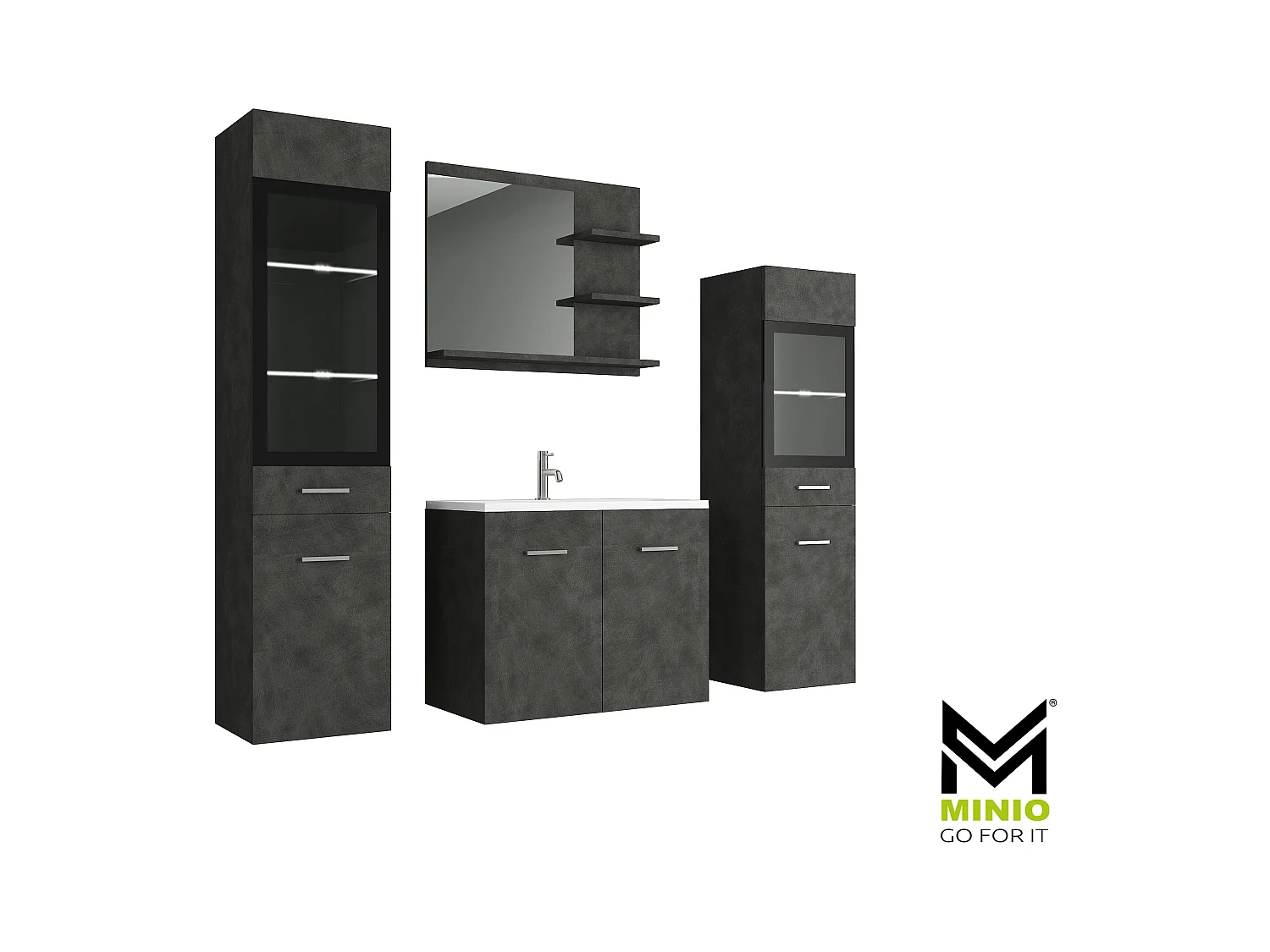 MINIO go for it, Meble łazienkowe MARIT I w kolorze matera, z oświetleniem LED