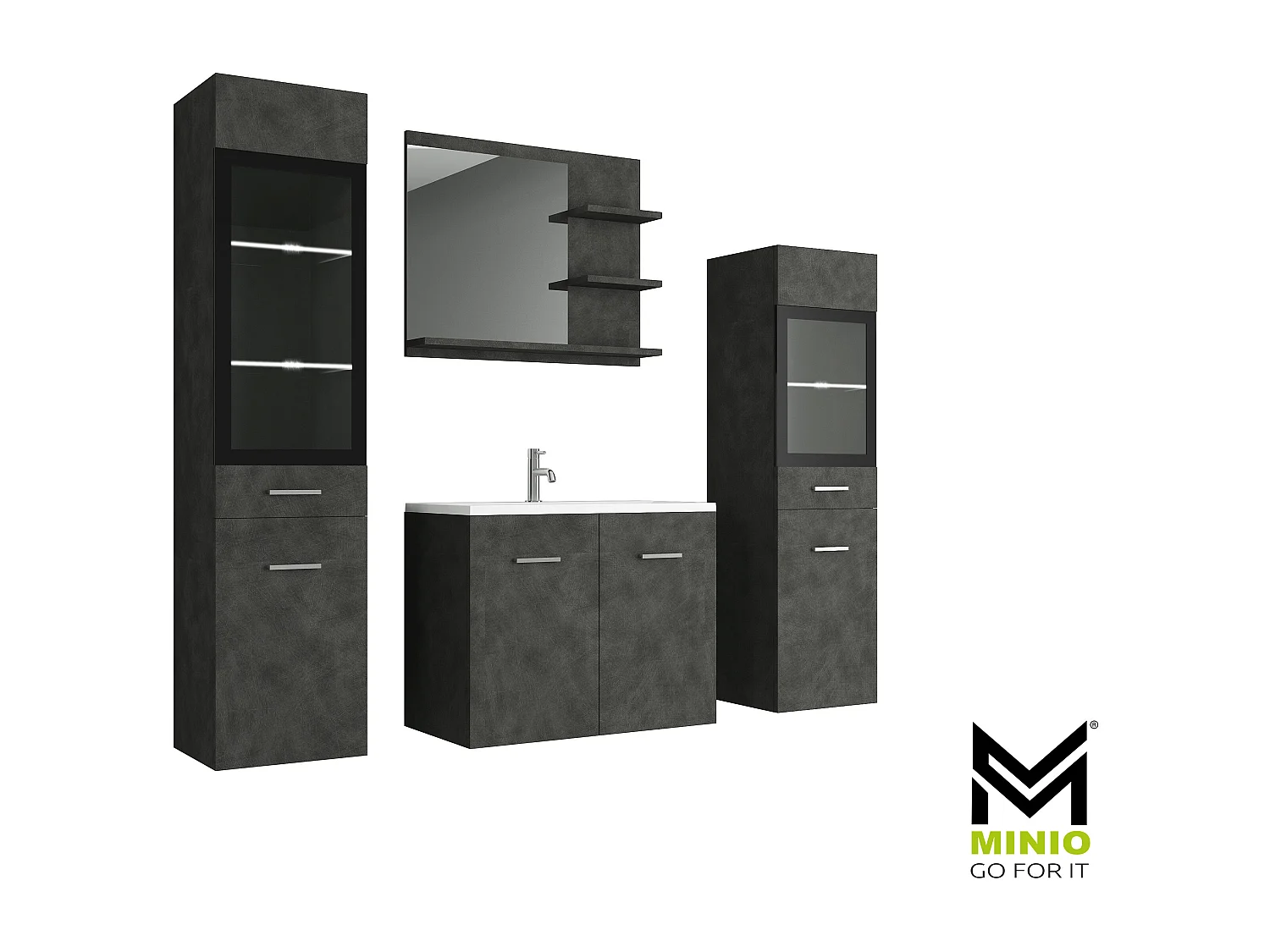 MINIO go for it, Badmöbel MARIT I in der Farbe Matera, mit LED-Beleuchtung