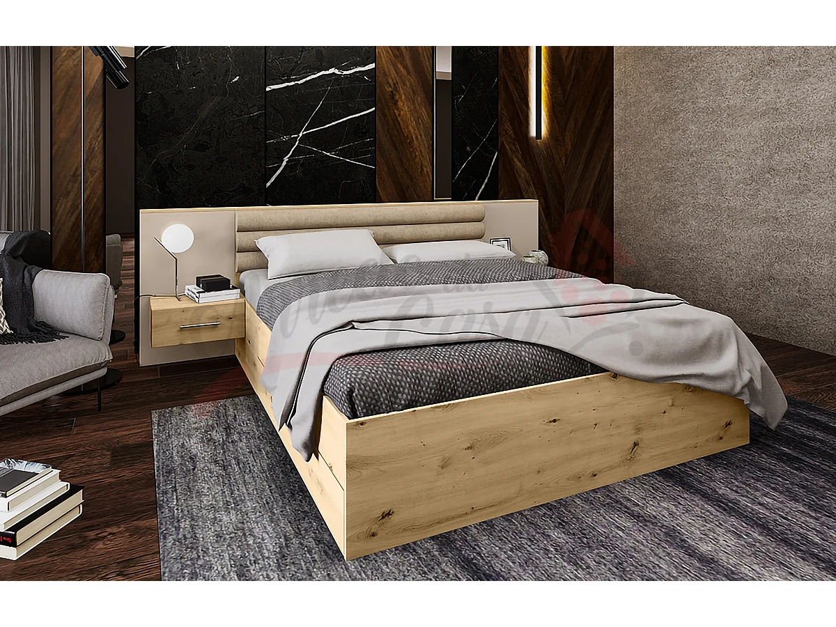 Letto matrimoniale rovere con comodini integrati 160x200 rovere naturale LI24