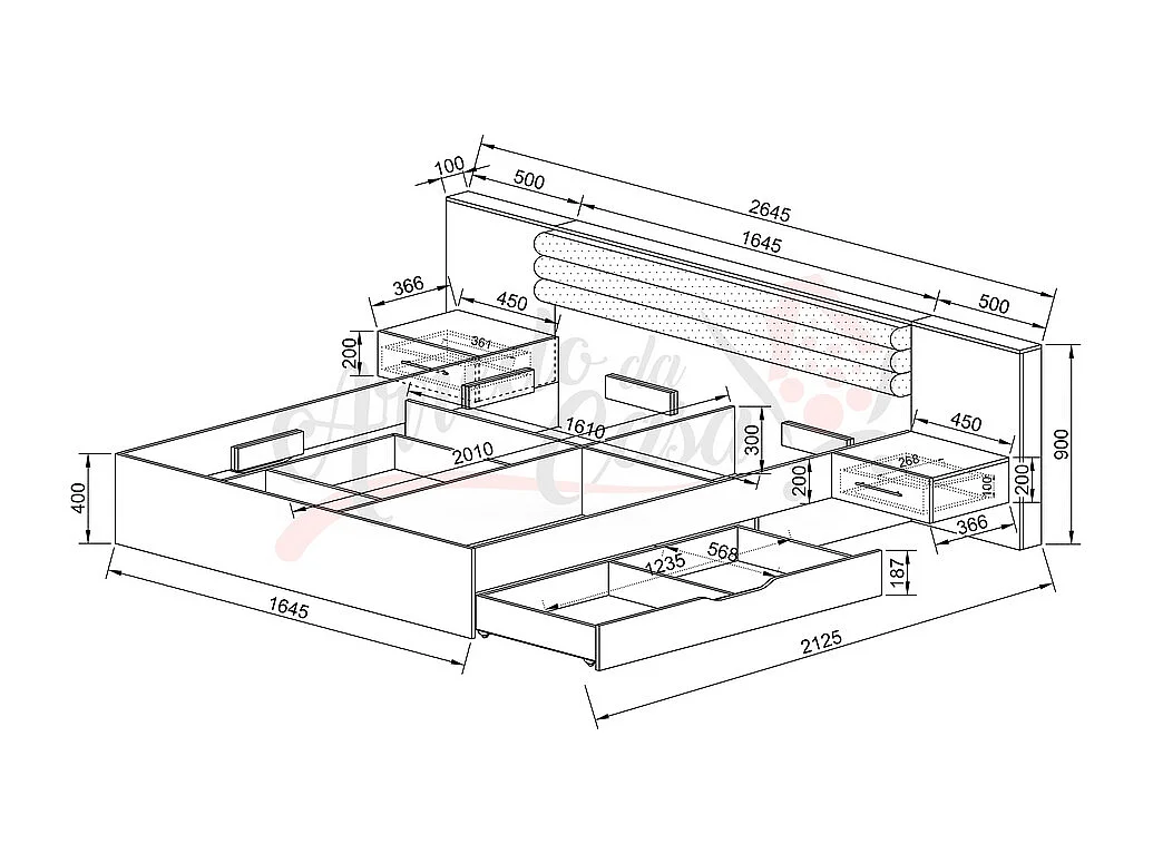 Letto matrimoniale rovere con comodini integrati 160x200 rovere naturale LI24