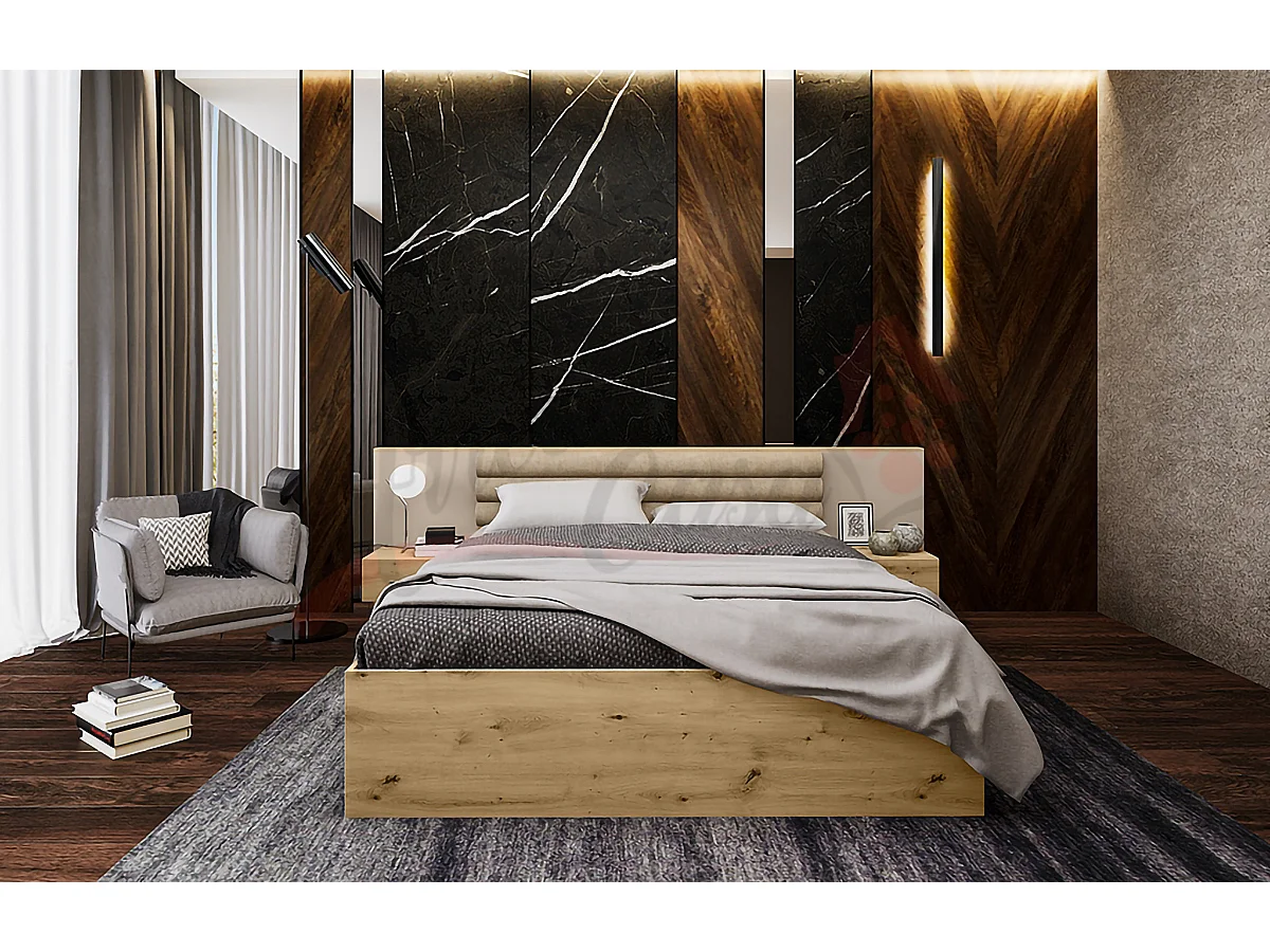 Letto matrimoniale rovere con comodini integrati 160x200 rovere naturale LI24