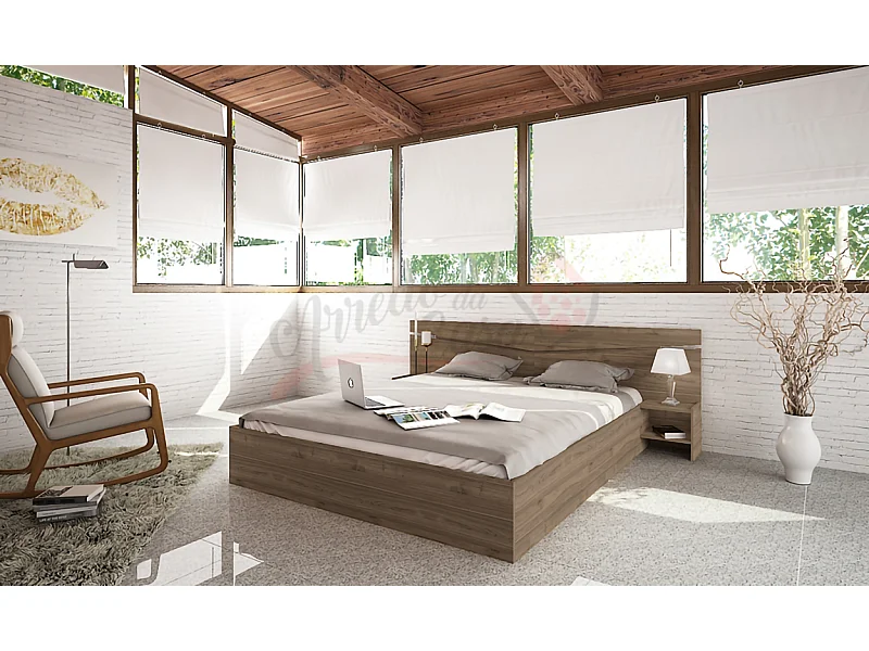 Letto matrimoniale contenitore con comodini a due ripiani 200x160 noce LI2007