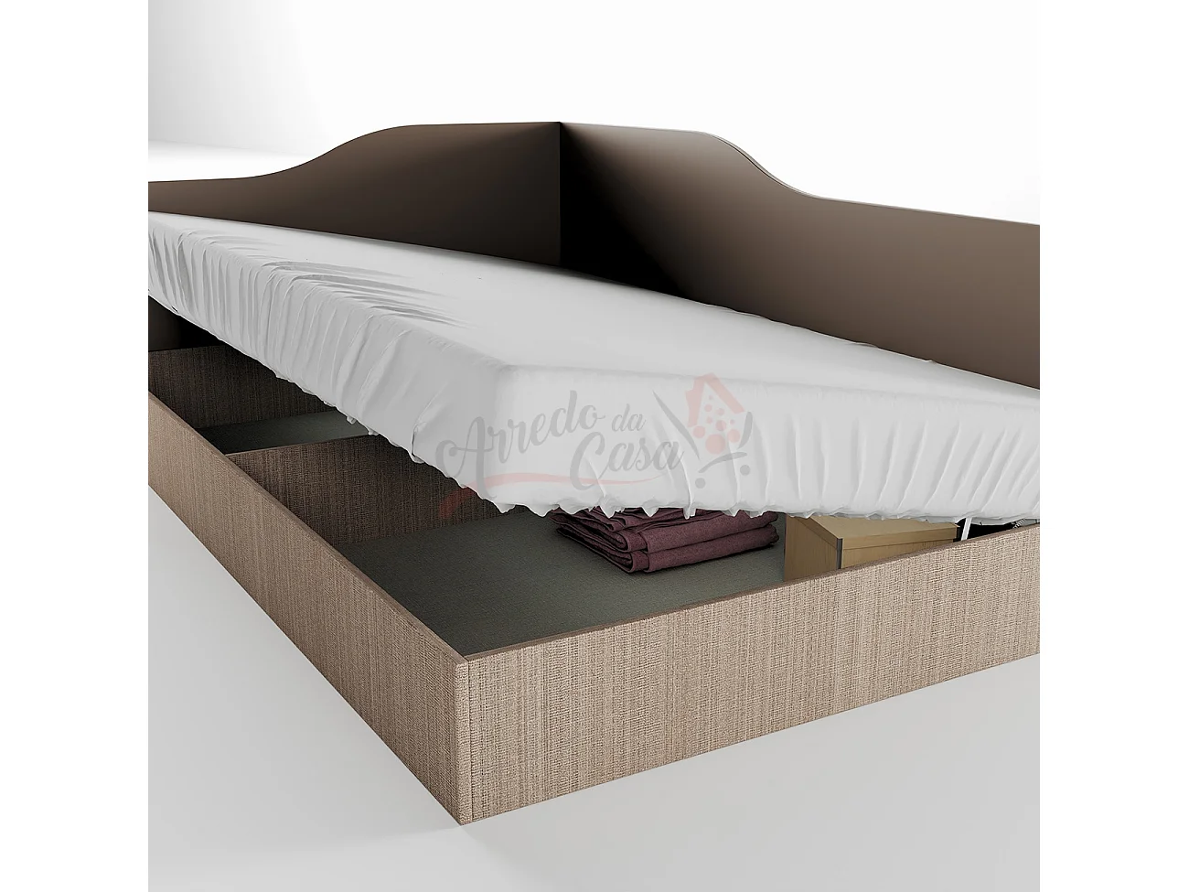 Letto una piazza e mezza ad angolo per cameretta 190x120 cm beige scuro e lino LI2009