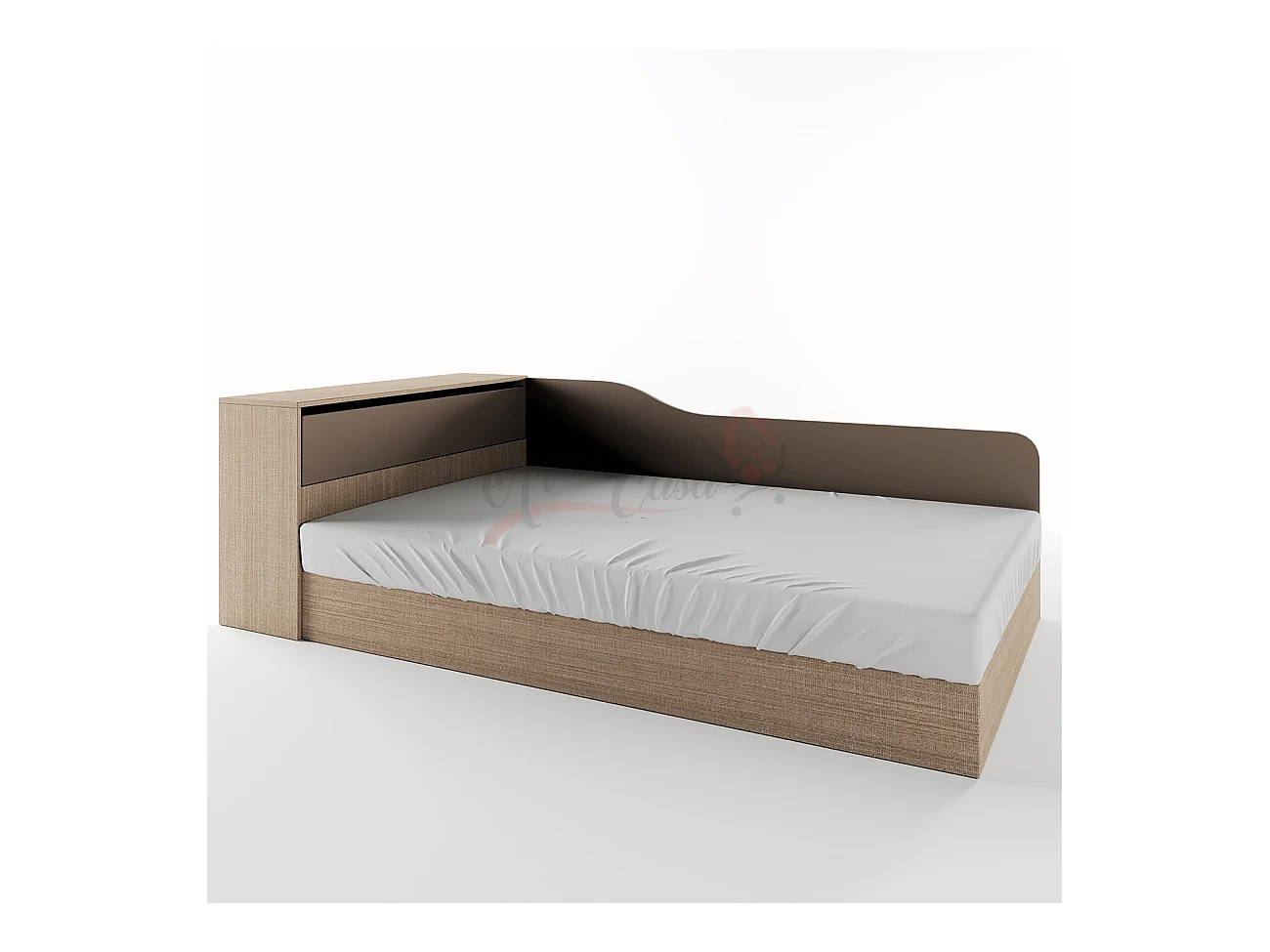 Letto contenitore ad angolo effetto legno 223,5x71 beige scuro e lino LI2002