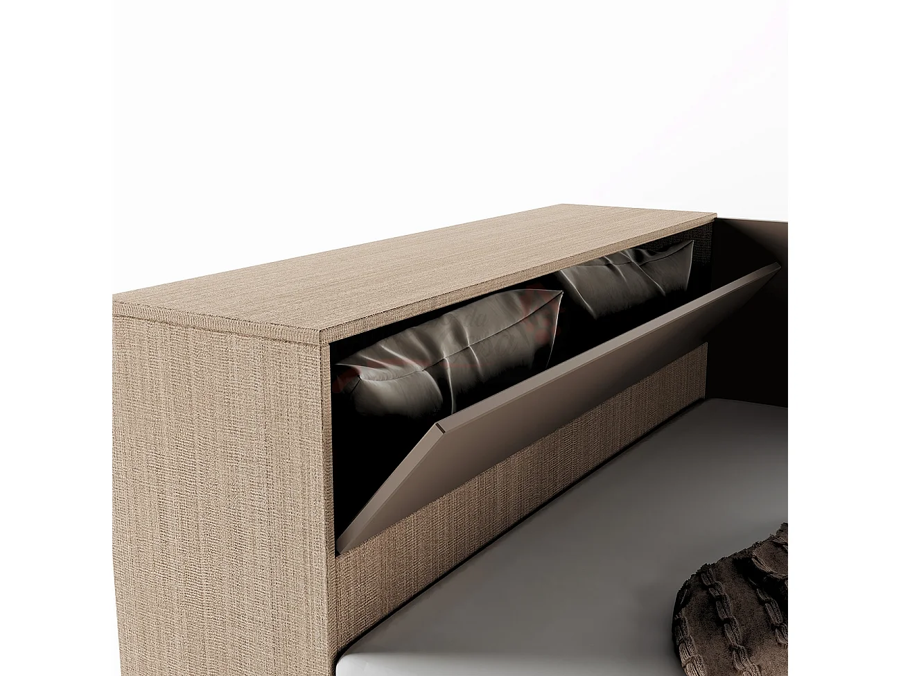 Letto contenitore ad angolo effetto legno 223,5x71 beige scuro e lino LI2002