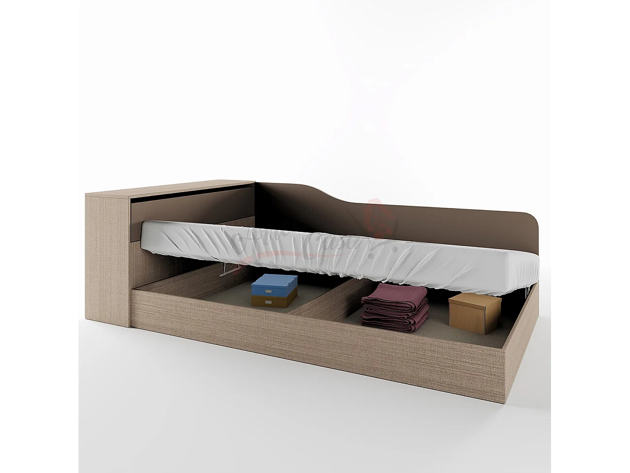 Letto contenitore ad angolo effetto legno 223,5x71 beige scuro e lino LI2002