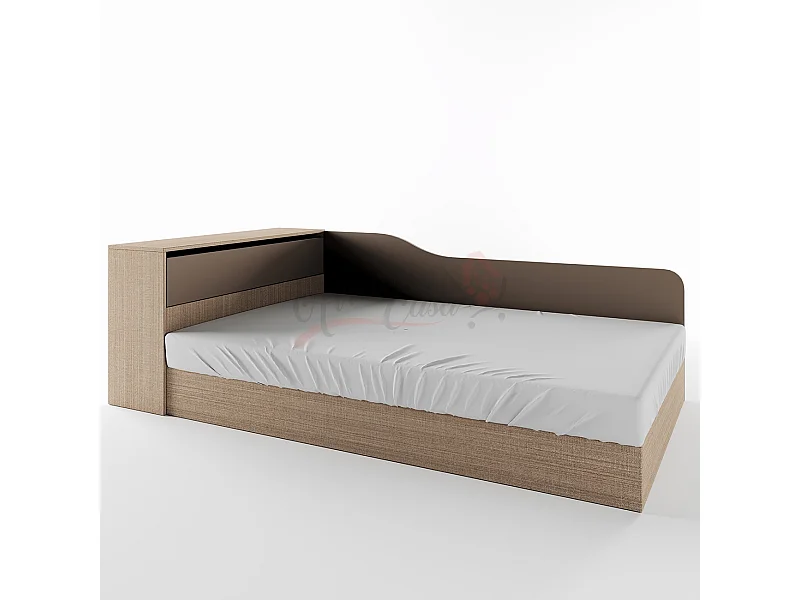 Letto contenitore ad angolo effetto legno 223,5x71 beige scuro e lino LI2002