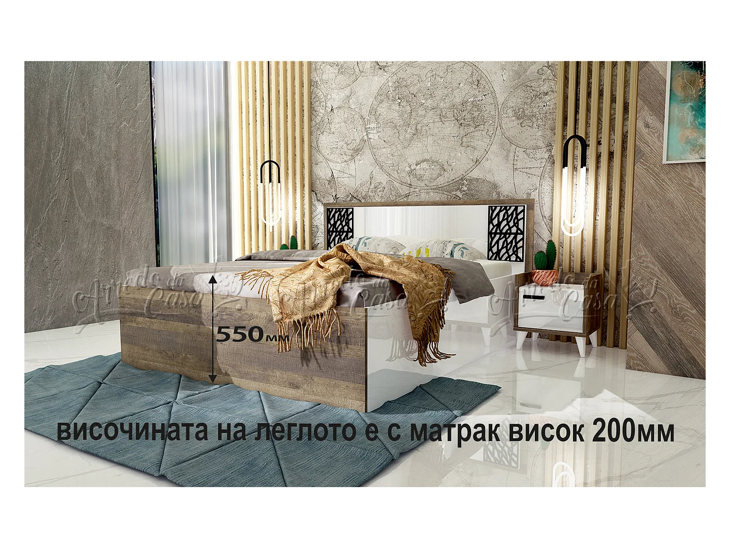 Letto matrimoniale moderno contenitore 200x160 rovere moka e bianco lucido LU39